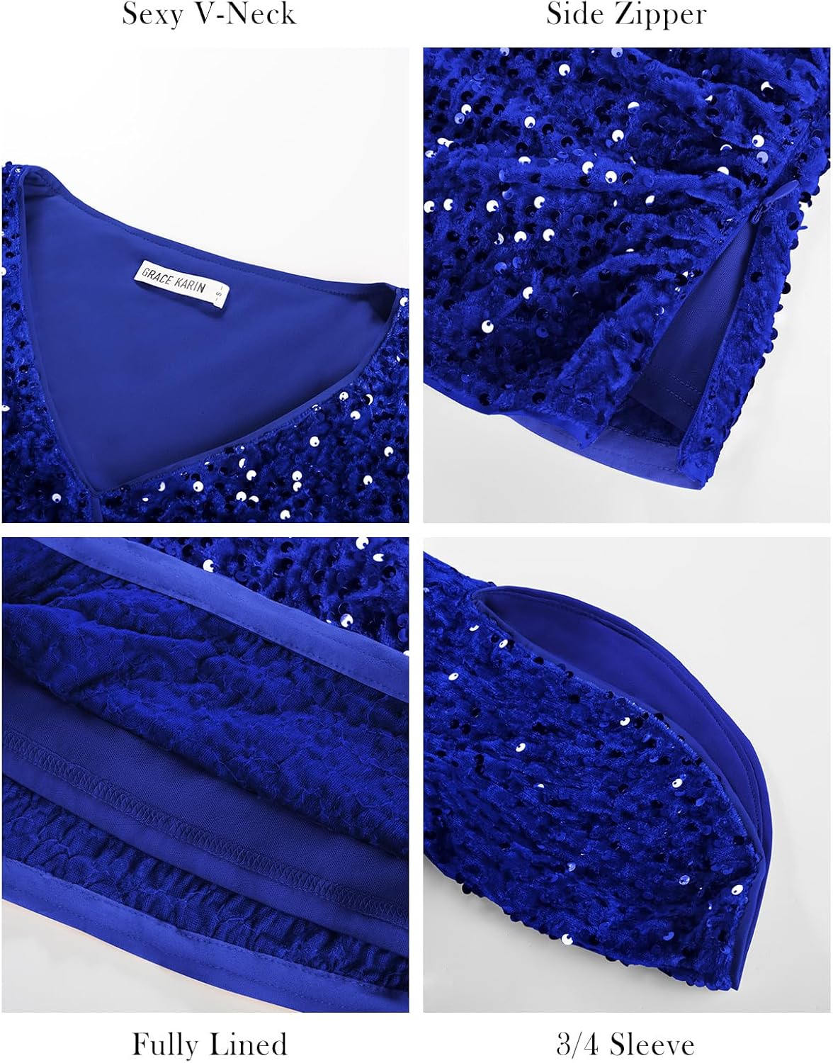 GRACE KARIN Womens 3/4 Length Sleeve Sequin Tops V Neck Velvet Ruched Blouses 2026 Glitter Trendy Party Outfit
