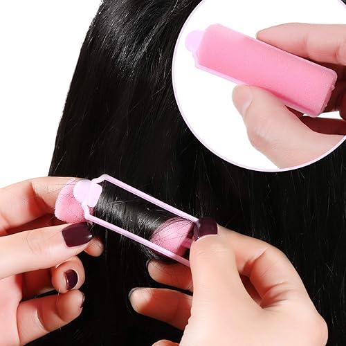Miniatura 3 de Zhehao 36 rodillos de esponja para el cabello, pequeños rodillos de espuma rosa sin calor para cabello corto y largo, rizador de peluquería flexible