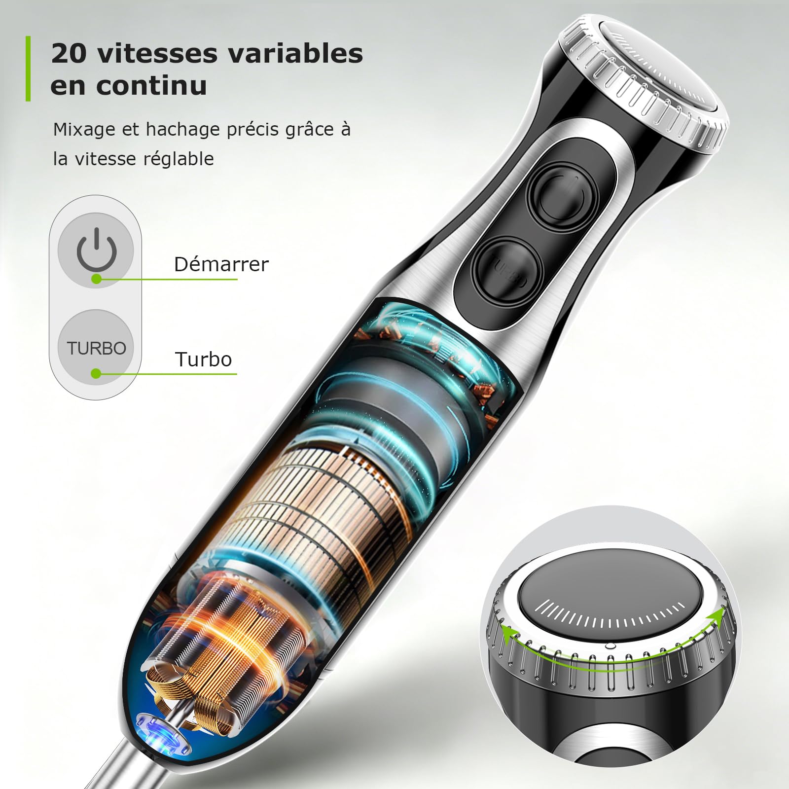 Bonsenkitchen Mixeur Plongeant 4-en-1, 1000W Mélangeur Électrique avec Régulation de Vitesse Progressive, Pied en Acier Inoxydable, Fouet, Hachoir 500ml & Verre Doseur 700ml pour Aliments Bébé, Noir