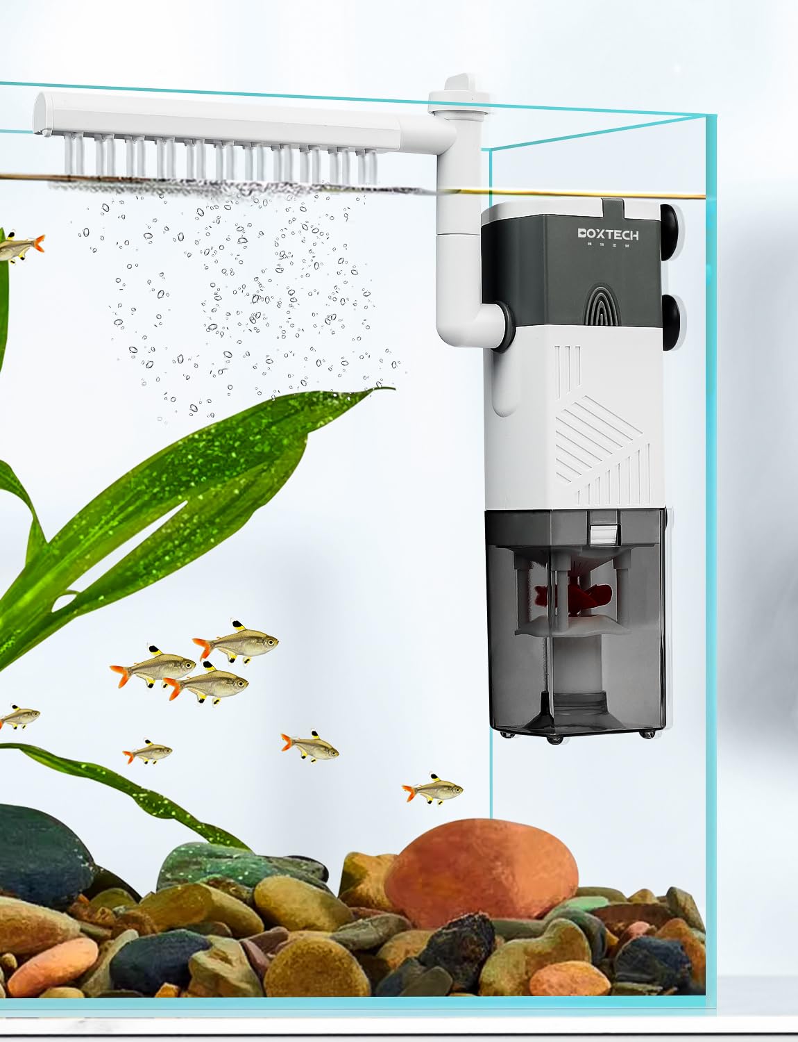 boxtech Filtro de acuario interno 6 W, 4 en 1, bomba de potencia ultra silenciosa, filtro de esponja ajustable, caudal 450L/H, adecuado para 55-100 litros