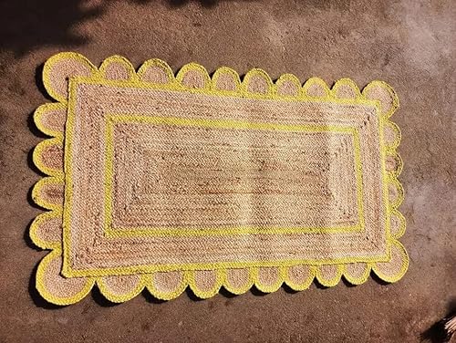 Miniatura 6 de Rajputana Rugs - Alfombra de yute festoneado natural, bohemia, decoración bohemia tejida a mano, alfombra decorativa trenzada reversible (BD6-2 x