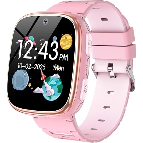 Kids Smart Watch Girls Boys - Smart Watch for Kids Game Watch Gifts for 4-12 Years Old with 15 Games Camera Alarm Video Music Player Pedometer Flashlight Birthday Gift Toys for Boys Girls (Pink)