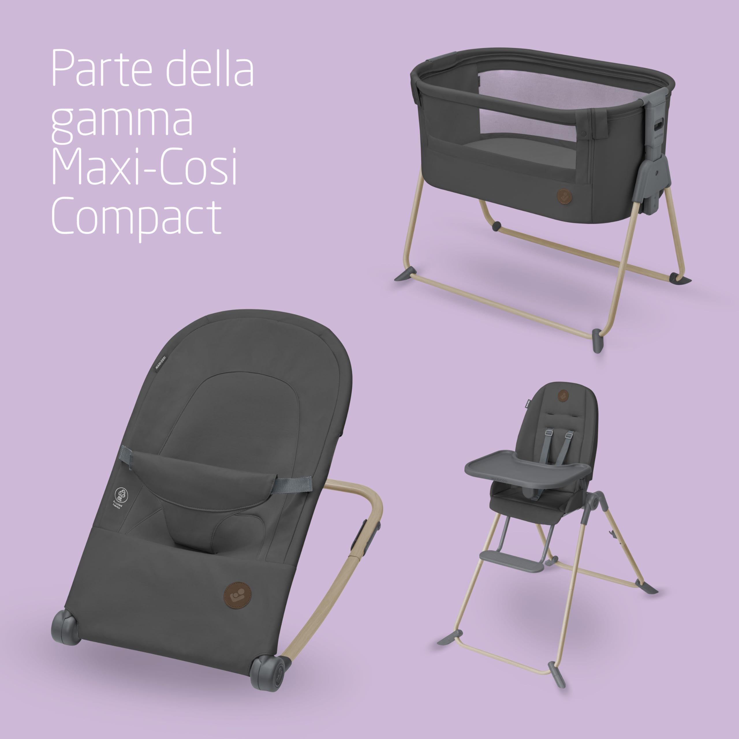 Maxi-Cosi Loa Sdraietta neonato, sdraietta ergonomica a dondolo, 2 posizioni reclinate, ultracompatta e leggera, in tessuto 100% riciclato, Da 0 a 2 anni, 0-12 kg, Beyond Graphite