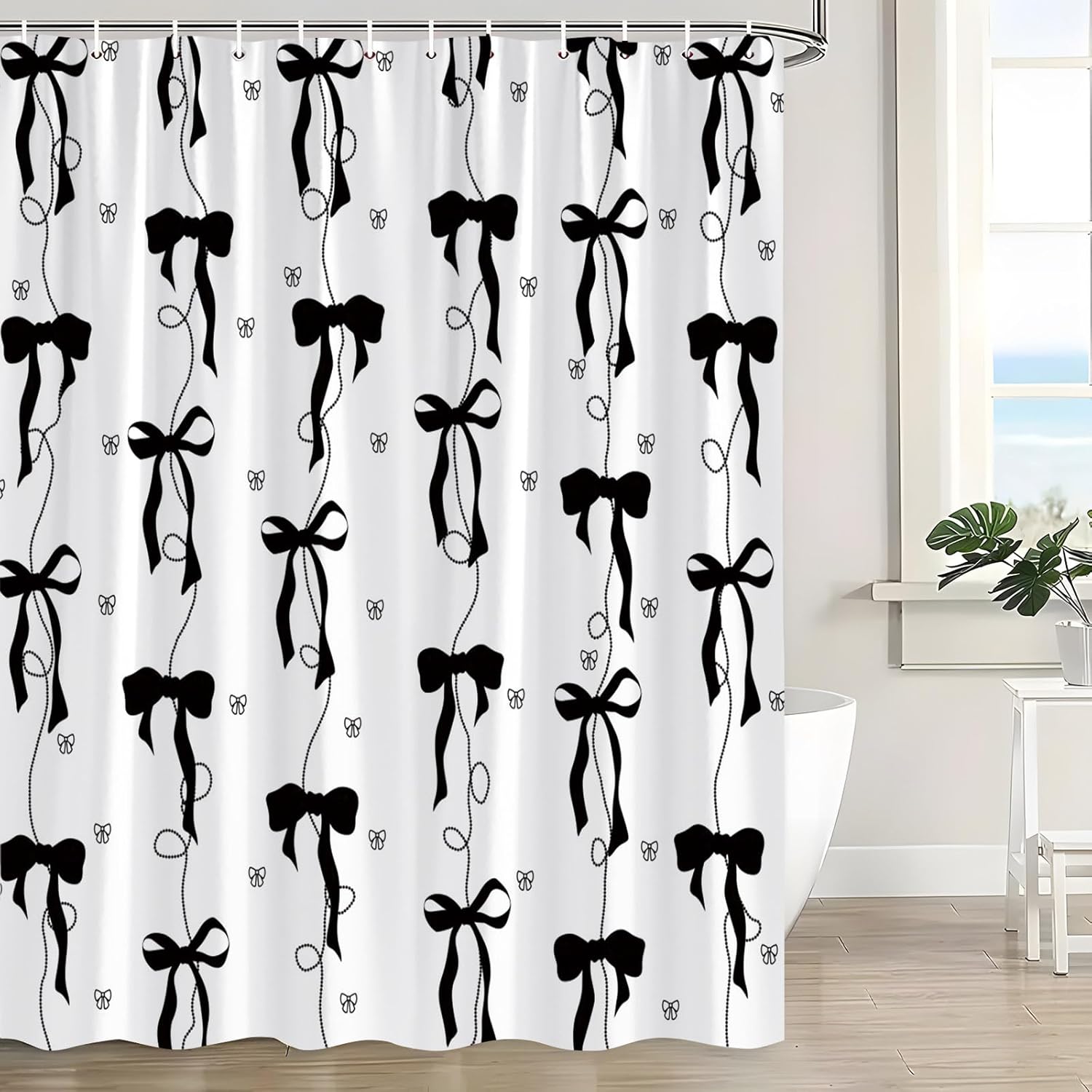 Cute Bow Shower Curtain Orange Aesthetic Bowknot Modern Minimalist White Romantic Bathroom Decor Pretty Polyester Fabric Bath Curtain 70 x 83 Inch