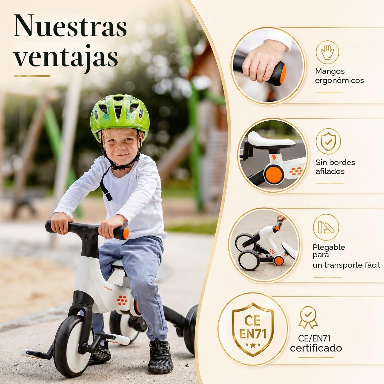 Bicicleta 3 en 1 para aprender a andar y triciclo, para pequeños exploradores a partir de 2 años, plegable, altura regulable (a partir de 32 cm) y con opción de pedal, resistente y segura