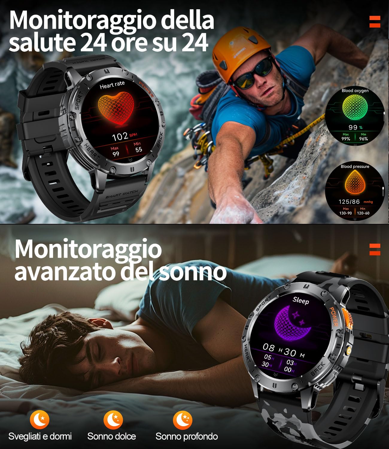ESFOE Smartwatch Uomo con Torcia LED,1,43'' AMOLED Orologio Smartwatch Uomo con Impermeabile 5ATM,530 mAh Fitness Tracker Contapassi 120+ Modalità Sport Smartwatch Militare Uomo per Android iOS