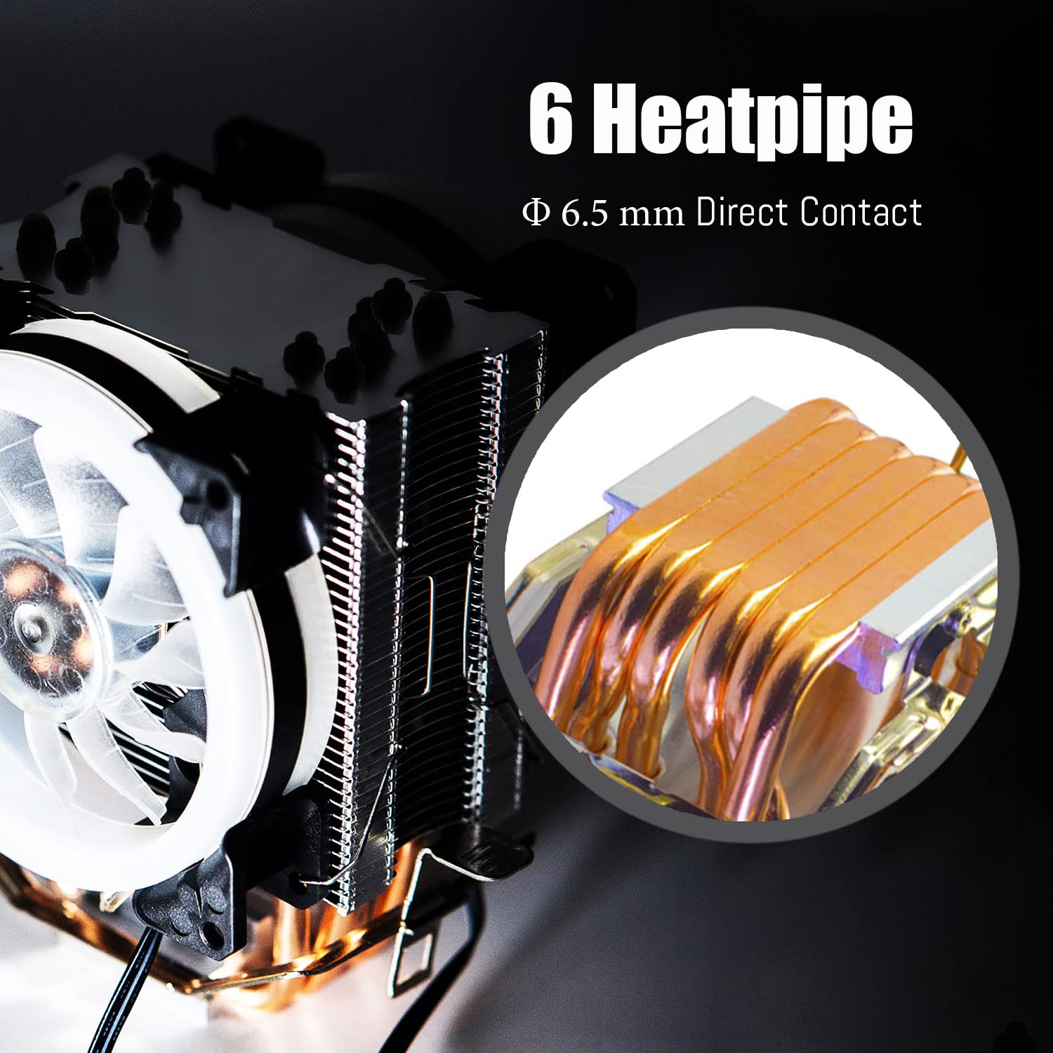 Ventilateur CPU Air Cooler GLOTRENDS 6 Heatpipes, 240W TDP, RGB LED 120mm - Compatible Intel LGA1700/1200/115x - 14