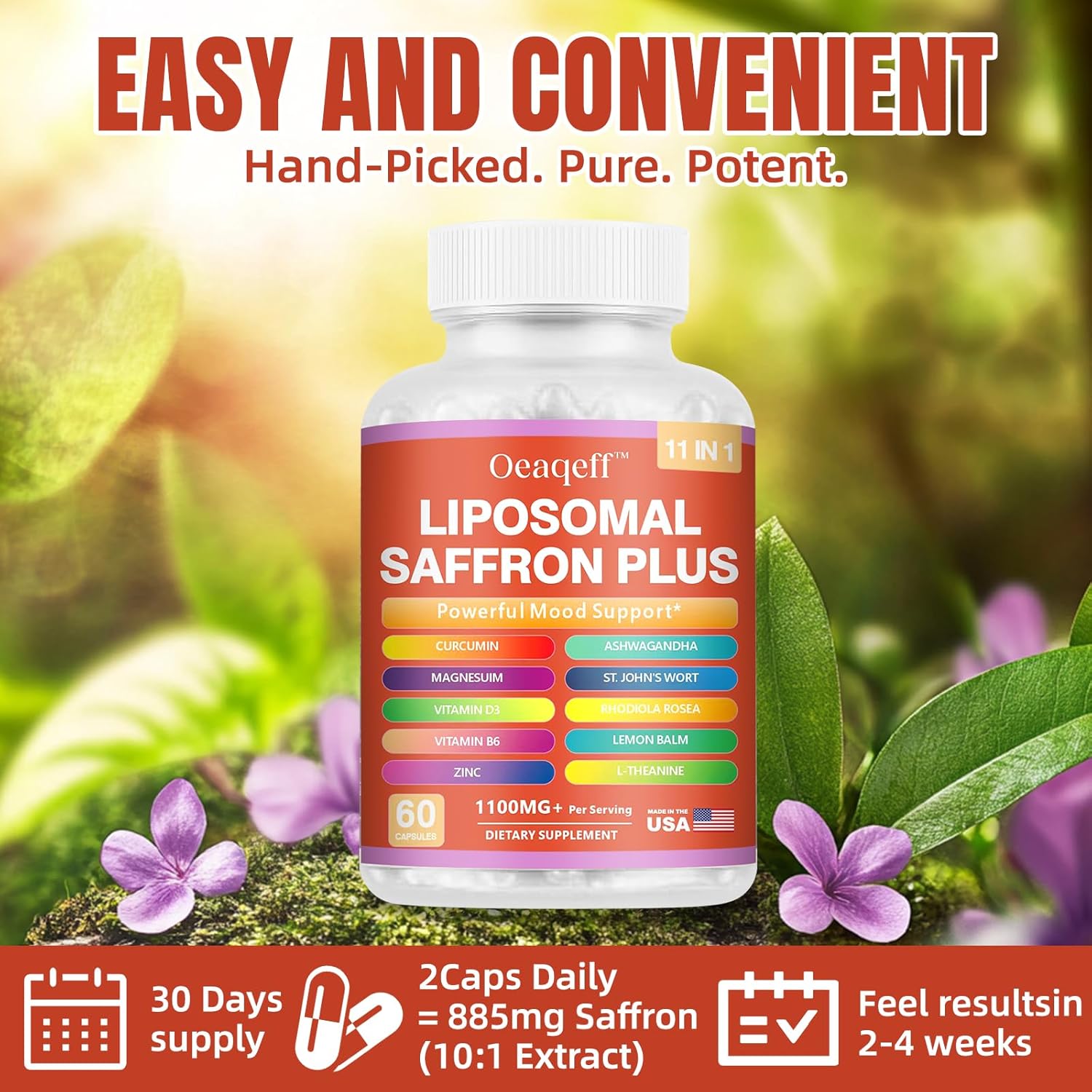 Liposomal Saffron Supplements -11 in 1 100% Pure Saffron Extract 88.5 mg Maximum Absorption for Mood, Energy & Vision,Vegan, Non-GMO - 60 Vegan Capsules (1) - Image 3