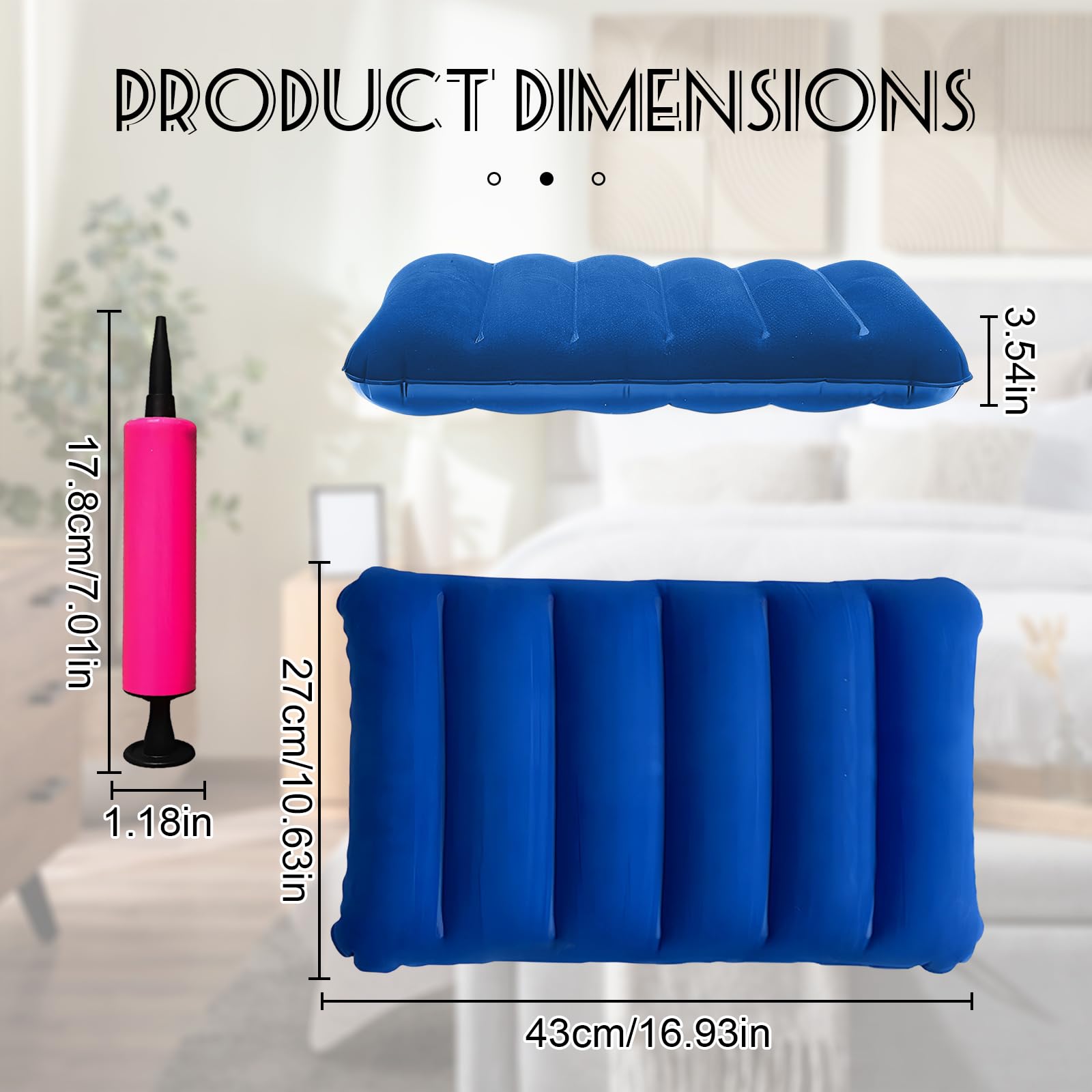 Almohada inflable, 4 almohadas inflables portátiles para camping, vacaciones, playa, tomar el sol y viajes (gris, azul oscuro, azul marino y morado)