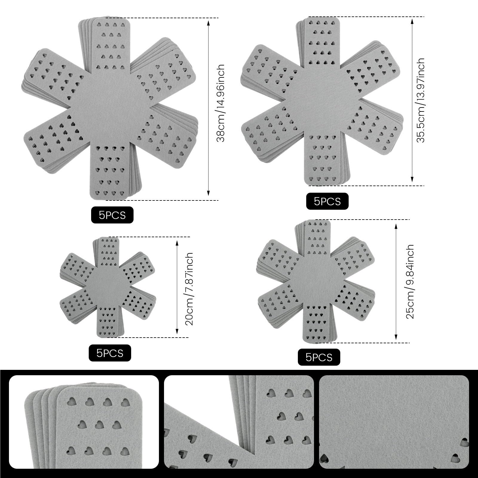 Protector de ollas y sartenes 20 Piezas, Reutilizable Separador, Utensilios Cocina 4 tamaños Diferentes for apilar para la Cocina