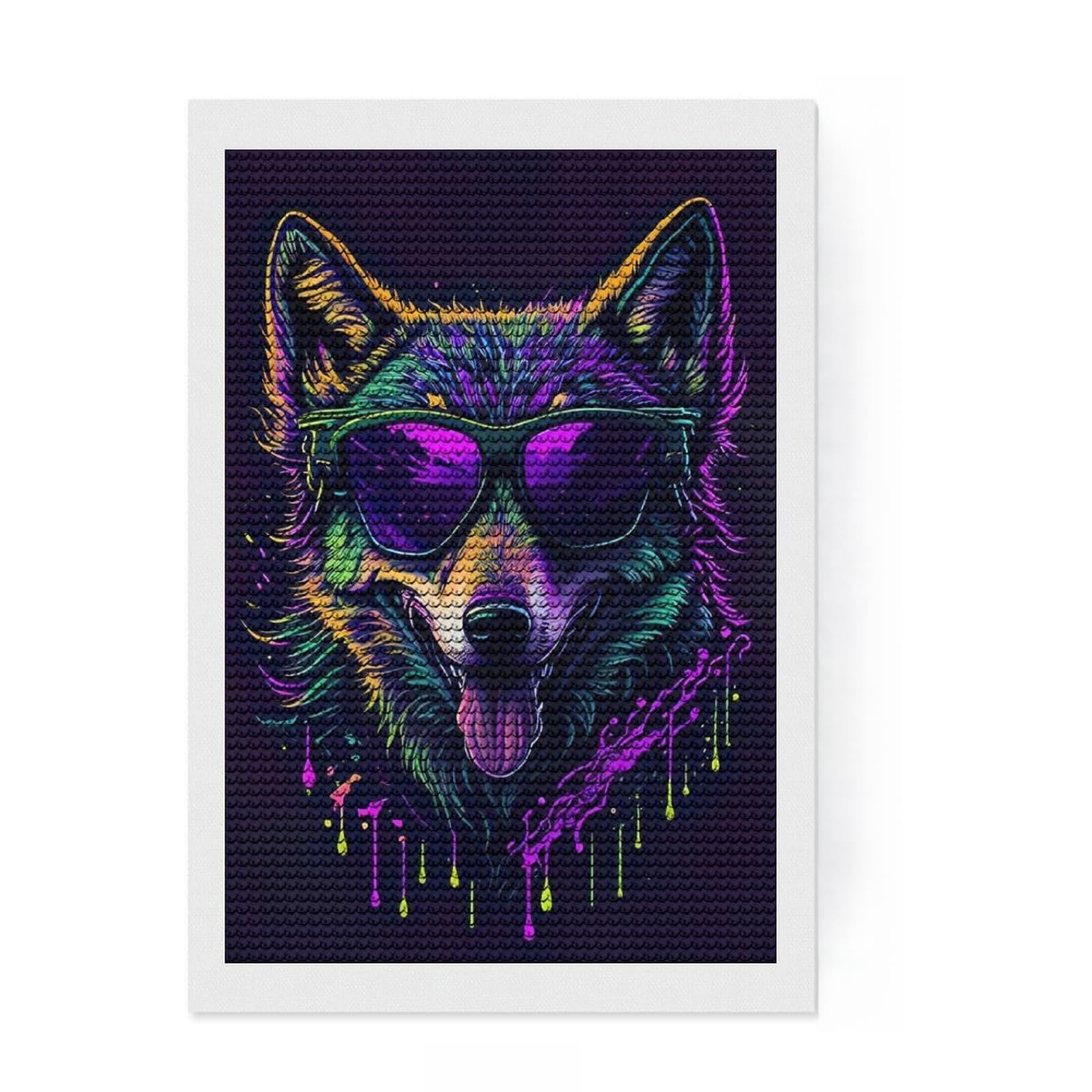 Junmoney Cute Whimsical Wolf Round Drill Diamond Painting 8"x12", for Creative Relaxation, Full Kit Included, Boho Decor, Gift Idea