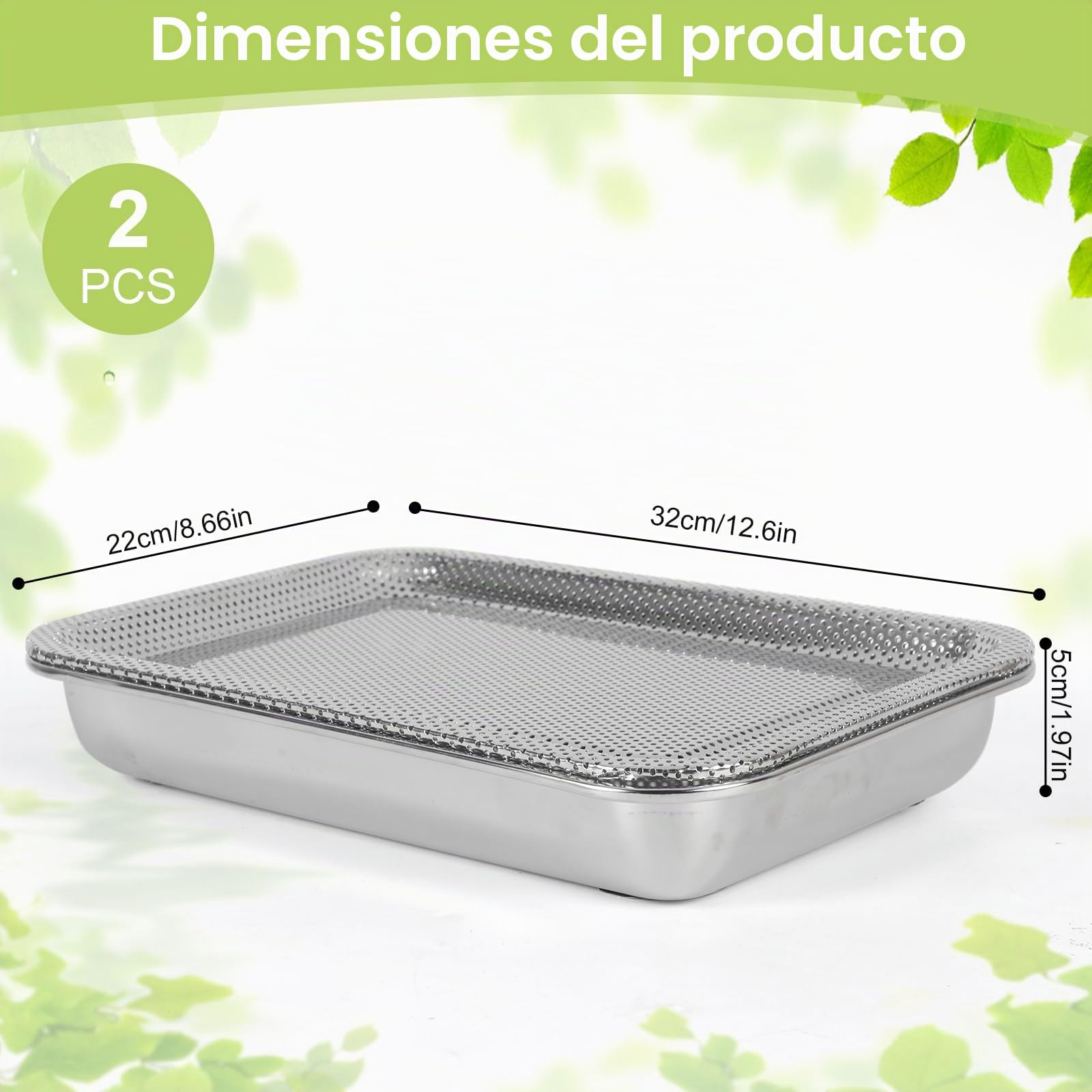 2 in 1 Bandejas de Germinación en Acero Inoxidable con Bandeja Colador, 32 x 22 cm Germinador de Semillas para el Cultivo de Brotes Bio, Hierba de Gato, Berros, Cultivo Hidropónico