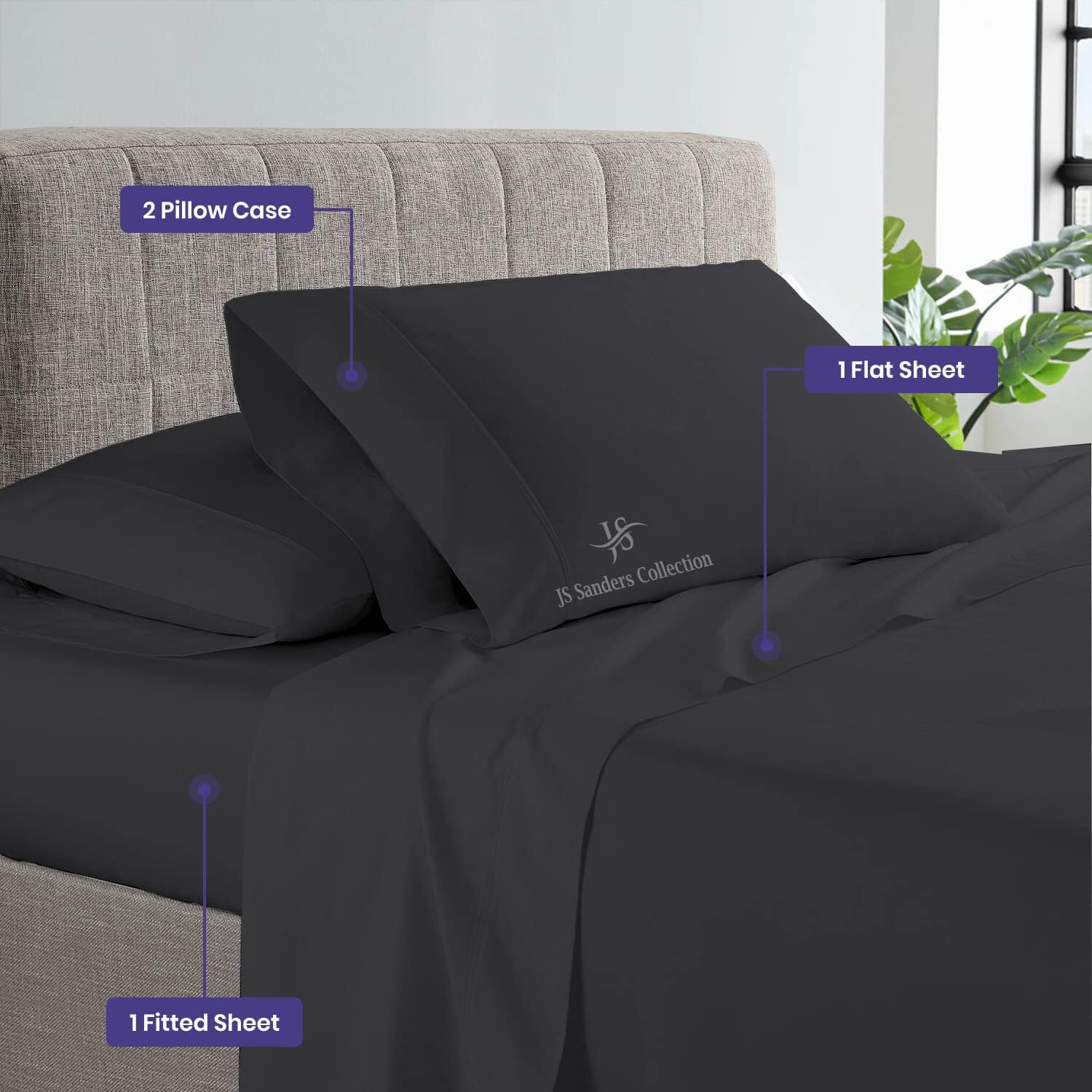 CASA LINEN Alaskan King (108X108) Sheet Set Luxury Soft 100% Egyptian Cotton -Classic Collection Bed Sheet Set for Alaskan King Mattress Dark Grey Solid 1000 Thread Count 21" Deep Pocket
