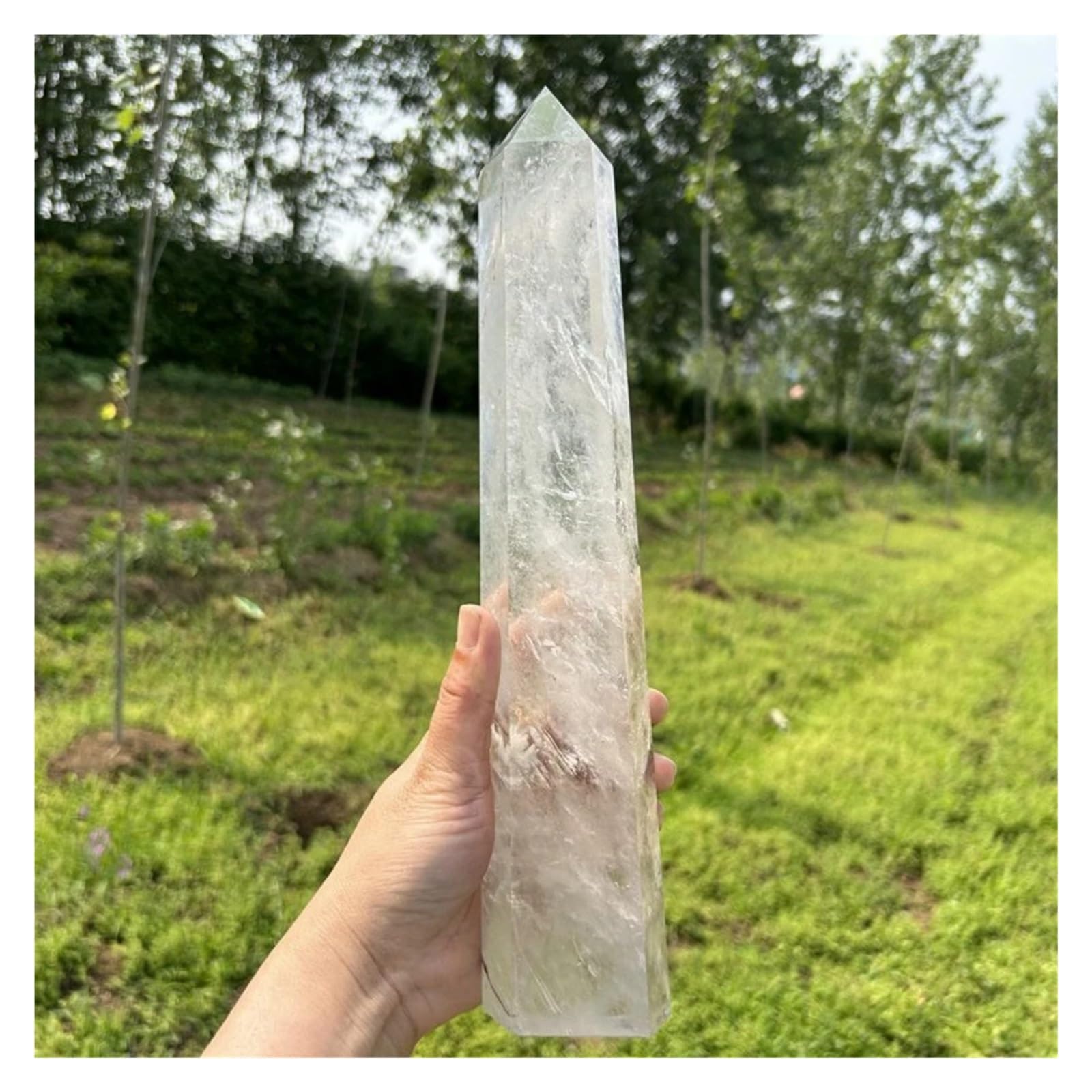 1 pieza de 500-600 g de columna de cristal de obelisco de cuarzo transparente