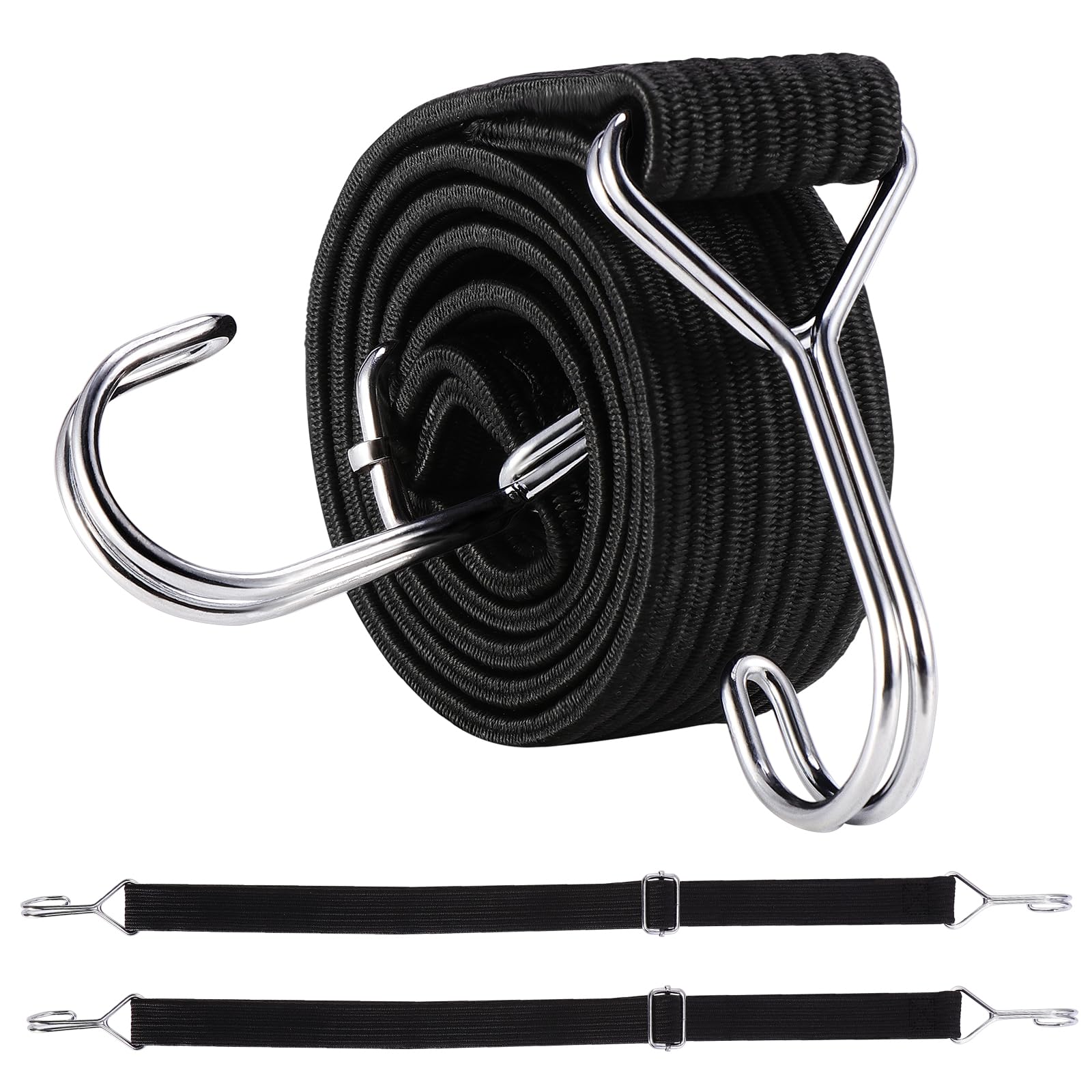 Coptiner 2er Set Expander Spanngurte Mit Haken Flach Verstellbar Belastbar Gummizug Mit Metallhaken Extra Stark Gummispanner Gummibänder Für Sonnensegel Garten Fahrrad Auto Tarps Schwarz
