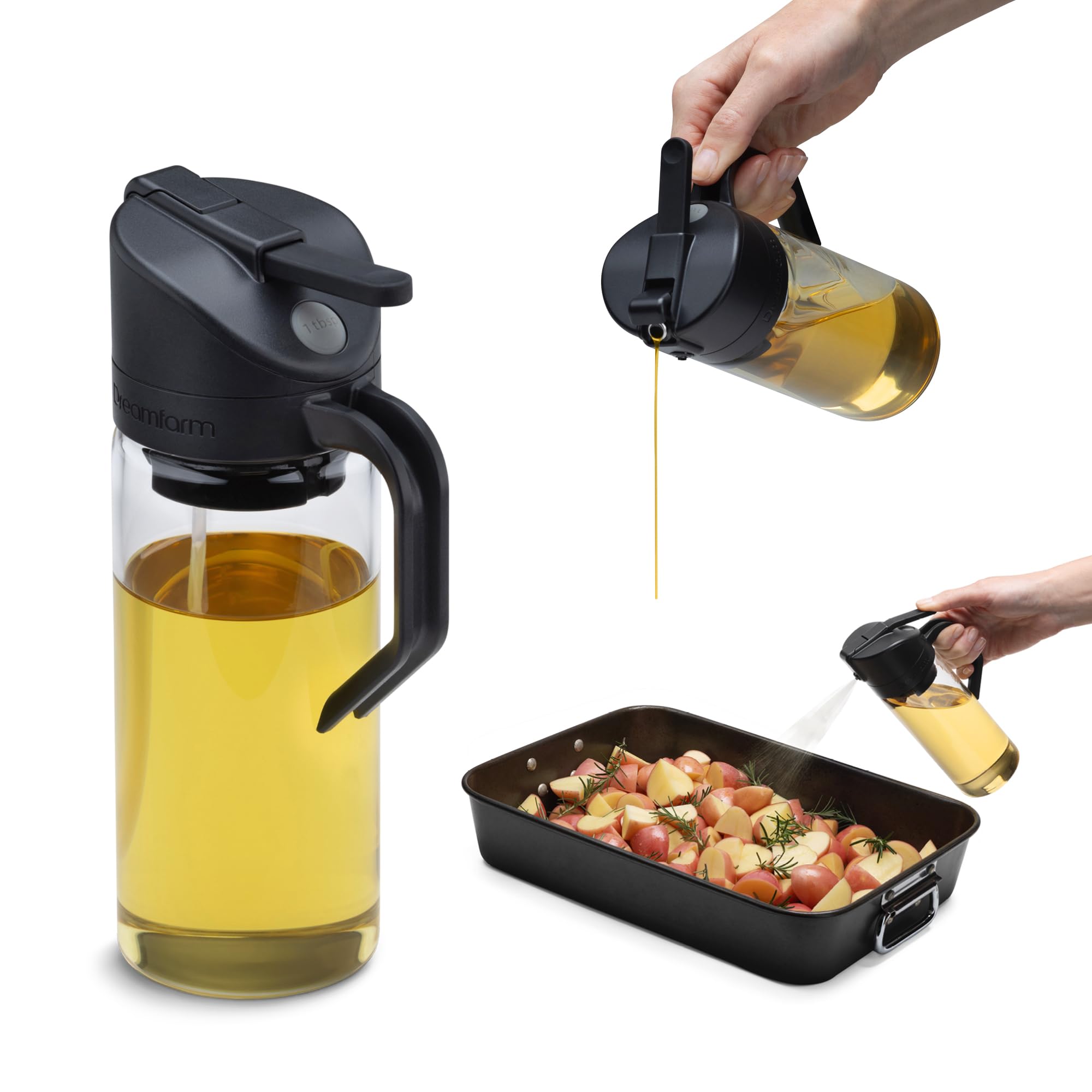 Dreamfarm Oileroo bec verseur d'huile 3 en 1 en verre borosilicaté de qualité