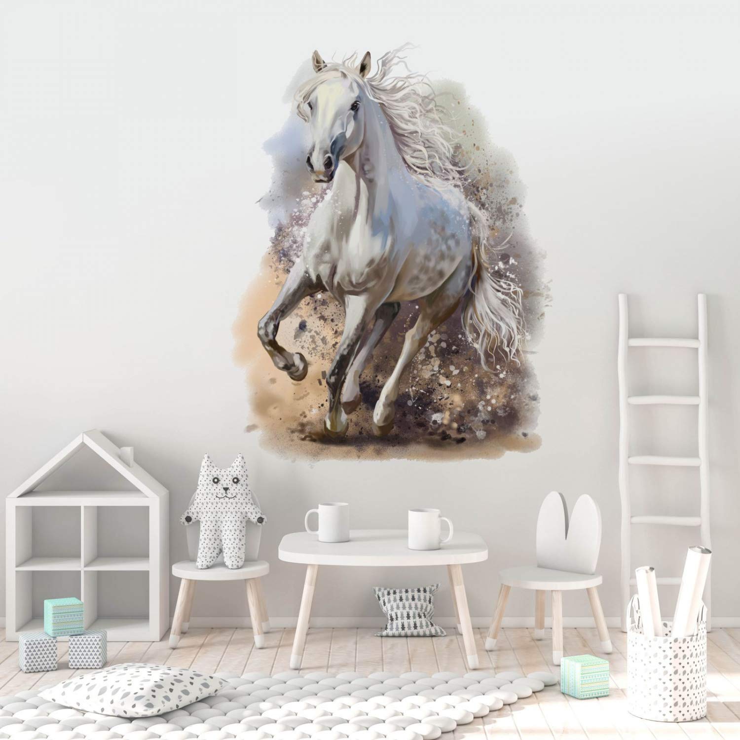 179 Wandtattoo Pferd weiß - Mädchen Kinderzimmer Sticker Aufkleber weiß Pferde reiten Pony Wandbild Wanddeko Wandsticker Größe 1200 x 1650 mm