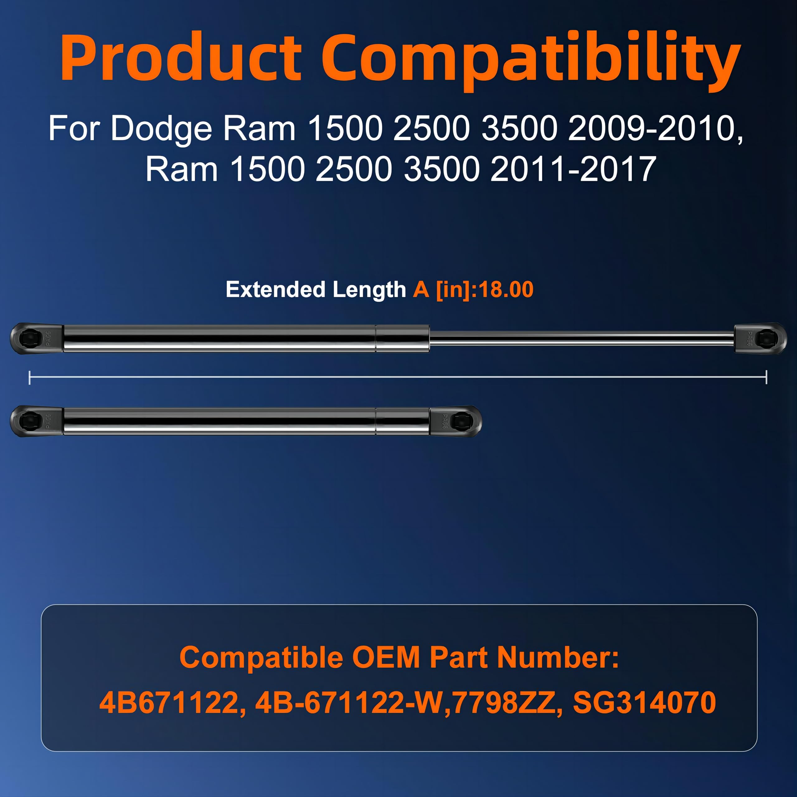 4B671122 4B-671122 - Soporte de elevación de capó compatible con Dodge Ram 1500 2500 3500 2009-2020, Ram 1500 Classic 2019-2022, repuesto # 5537 2572AB, 55372572AB 2 unidades