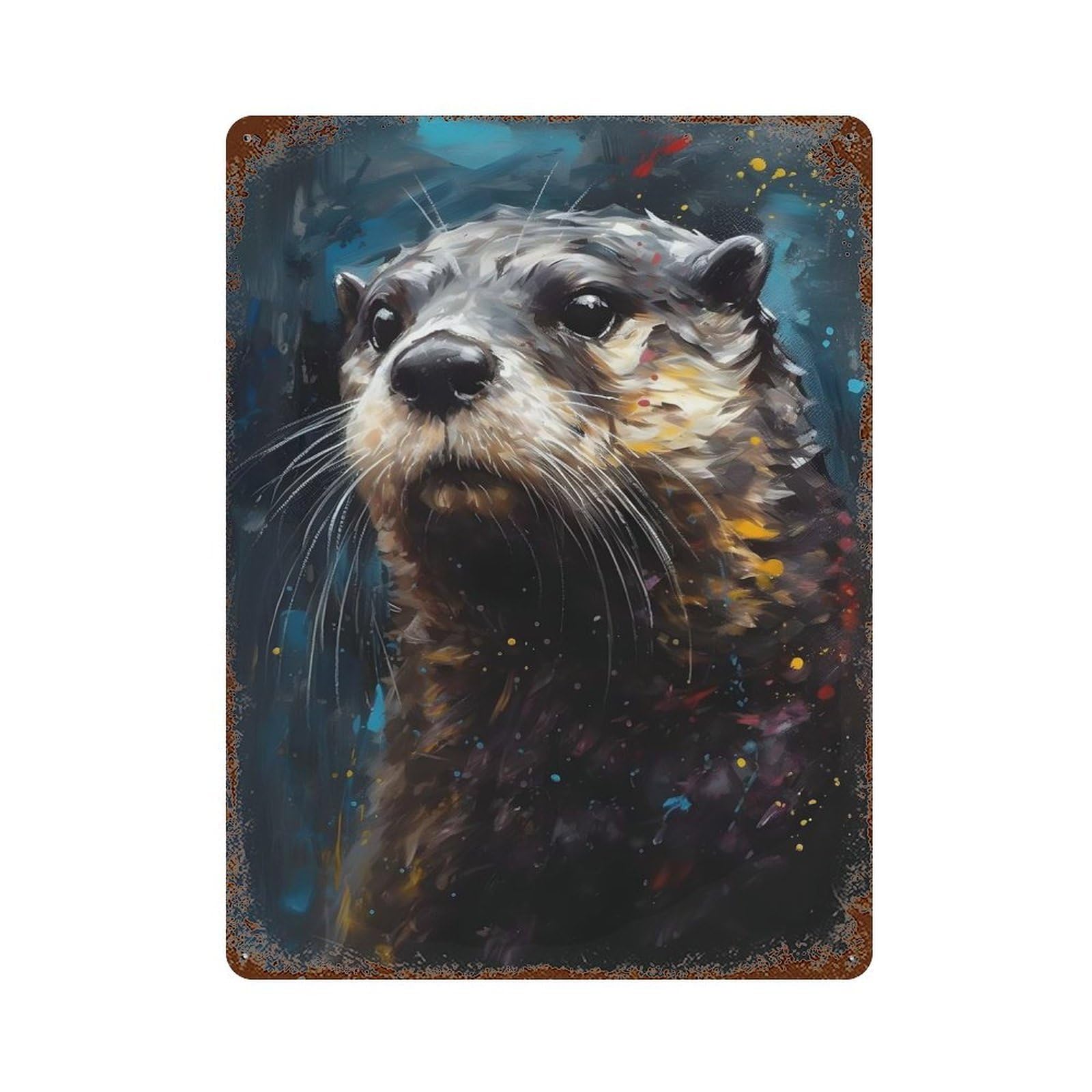 Otter Oil Paint Portrait Retro Metal Sign 15.7"x11.8", Vintage Wall Decor for Garage, Pub Or Kitchen
