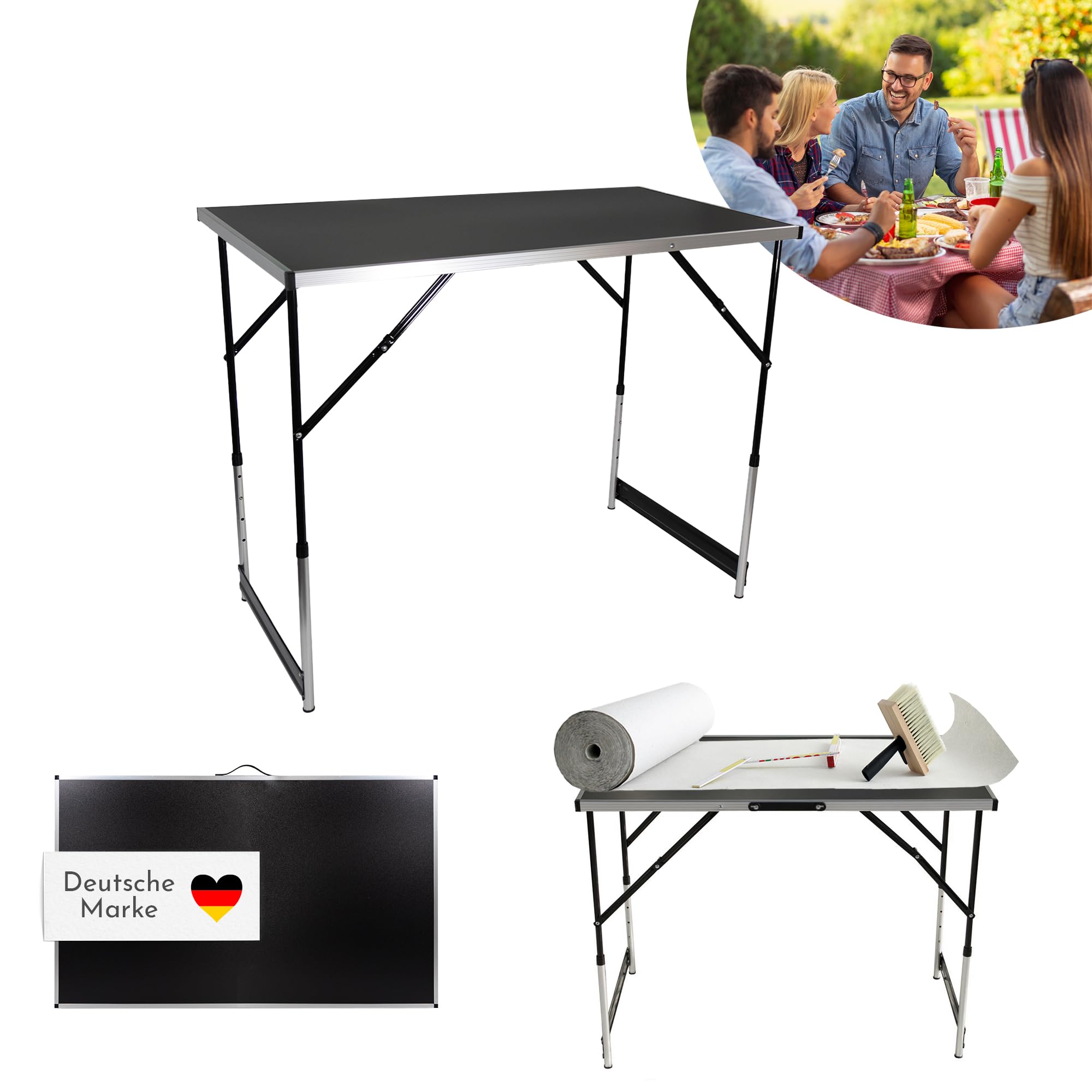 Lemodo Tapeziertisch 3-teilig klappbar – höhenverstellbarer Multifunktionstisch Aluminium mit verstärkter Tischplatte, Mehrzwecktisch als Malertisch & Flohmarkttisch, 3 m Arbeitsfläche, 50 kg je Tisch