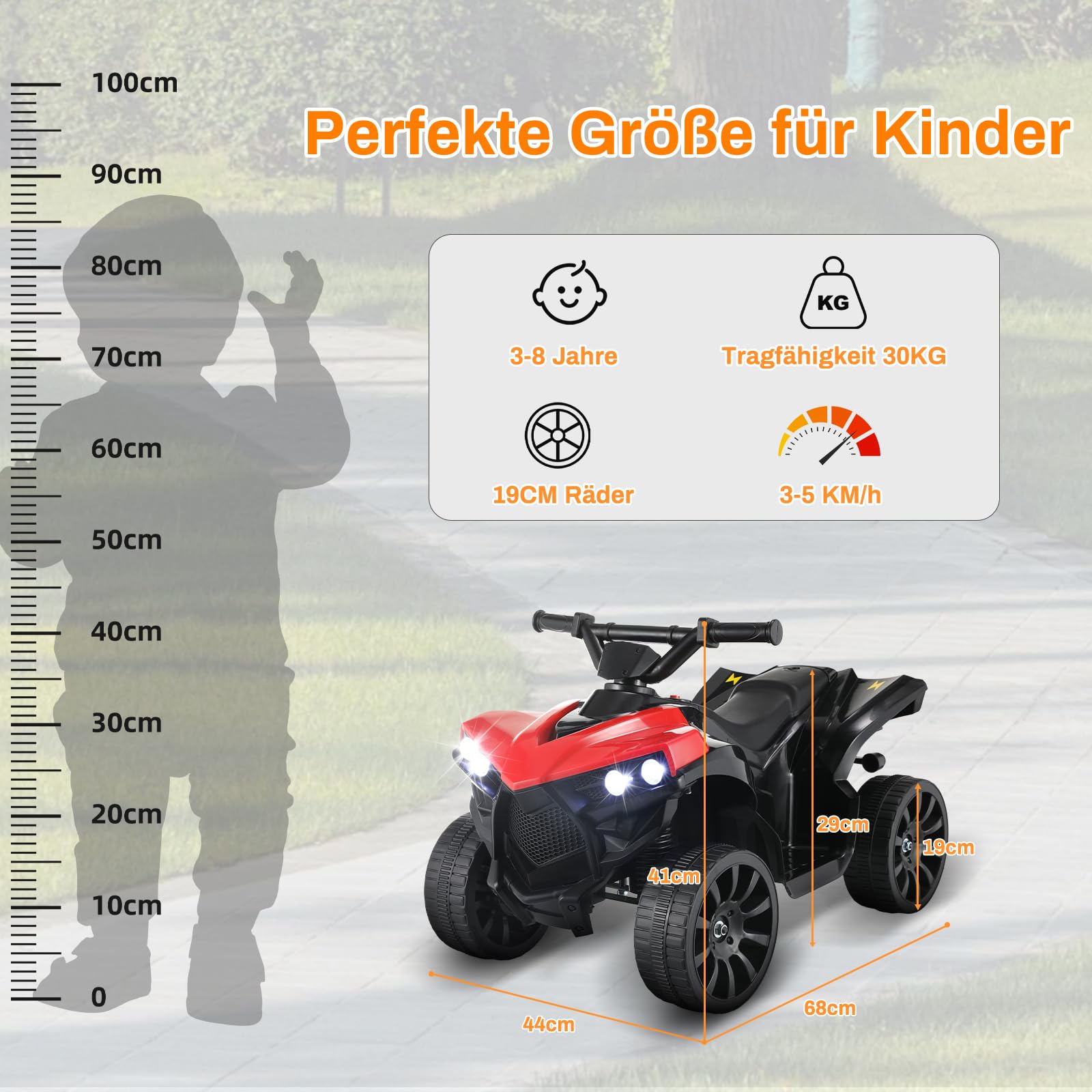 MAMIZO 6V Quad électrique Enfant, Voiture électrique Enfant 3 KM/H, 3-5 Ans | Quad Moto Électrique, avec MP3, Trompette & LED Phare, Fonction marche avant/arrière, 4 roues, Rouge