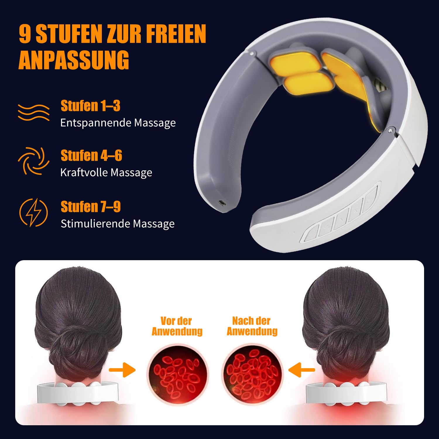 Aohcae Neurotex Nackenmassagegerät, Nurotex 11-In-1 Nackenlösung mit 6 Elektrotherapie-Köpfen, 6 Modi 9 Intensitätsstufen Tragbares Elektrisches Nackenmassagegerät für Zuhause Büro Reise