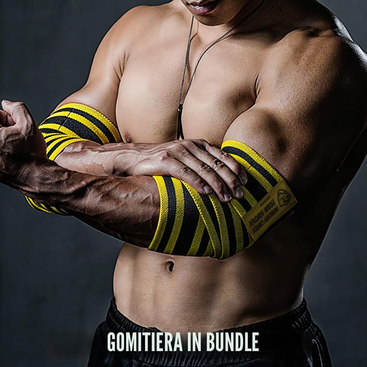Gomitiere per sollevamento pesi (1 paio), supporto elastico per gomito da 119,4 cm e compressione Powerlifting, fitness, cross training e allenamento in palestra, cinghie per il sollevamento pesi