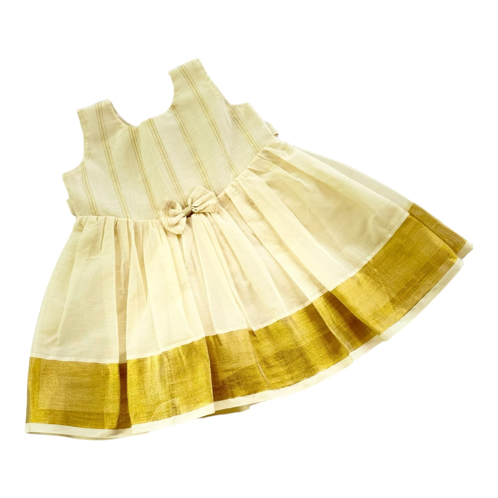 picksparrow Newborn Baby Girl Cotton Frock/Traditional Dress/Kerala Kasavu Dress (Kasavu Stripes)-picture-17
