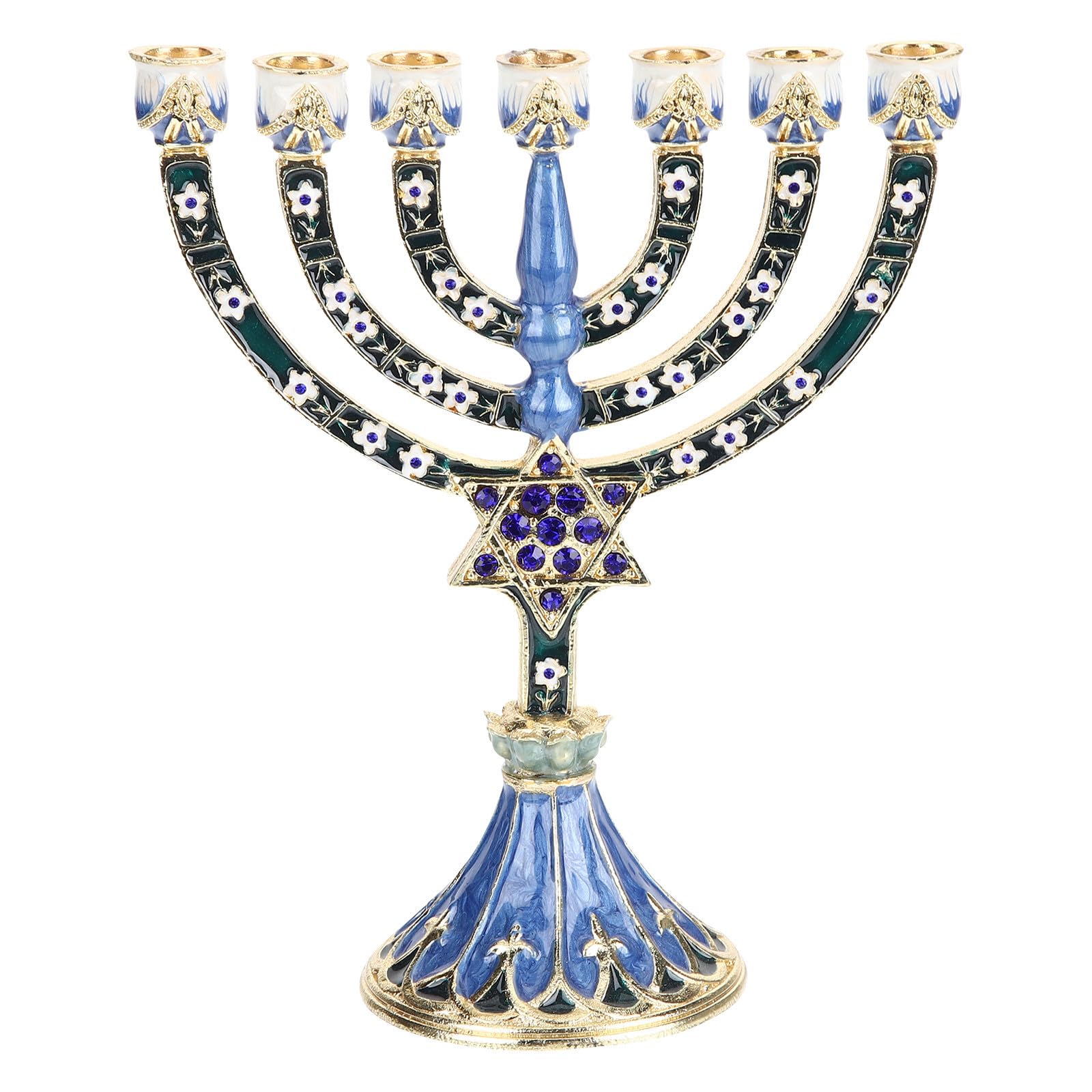 Candelabro Judío de 7 Brazos Azul de Aleación Vintage | Estilo Religioso, Efecto Decorativo de Larga Duración, para Xmas y Fiestas Nocturnas