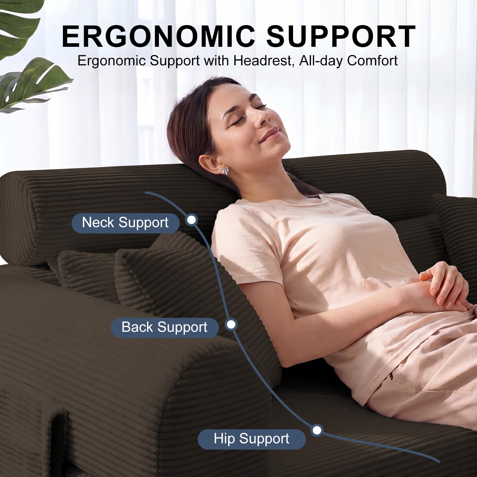 79" Convertible Futon Sofa Bed,High Back Boneless Couch for Living Room | 5-in-1 Corduroy Boneless Loveseat Sleeper, Futon Couch with Ergonomic Support & Side Storage Pocket, No Assembly,Brown