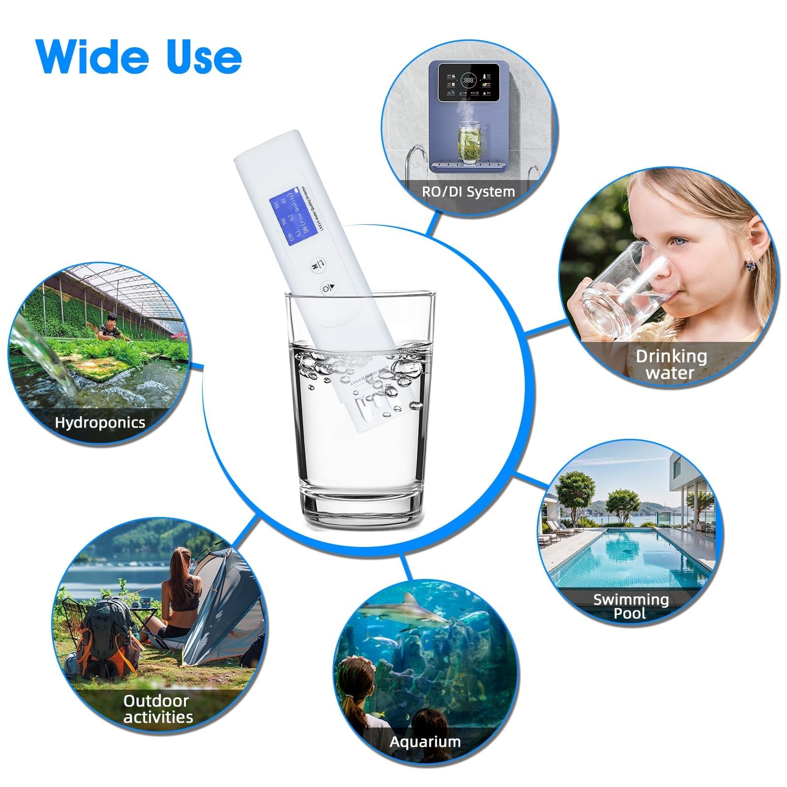 Probador de calidad del agua 6 en 1, medidor portátil de DQO TDS EC de alta precisión for medición rápida, for el hogar, senderismo, camping, pozos
