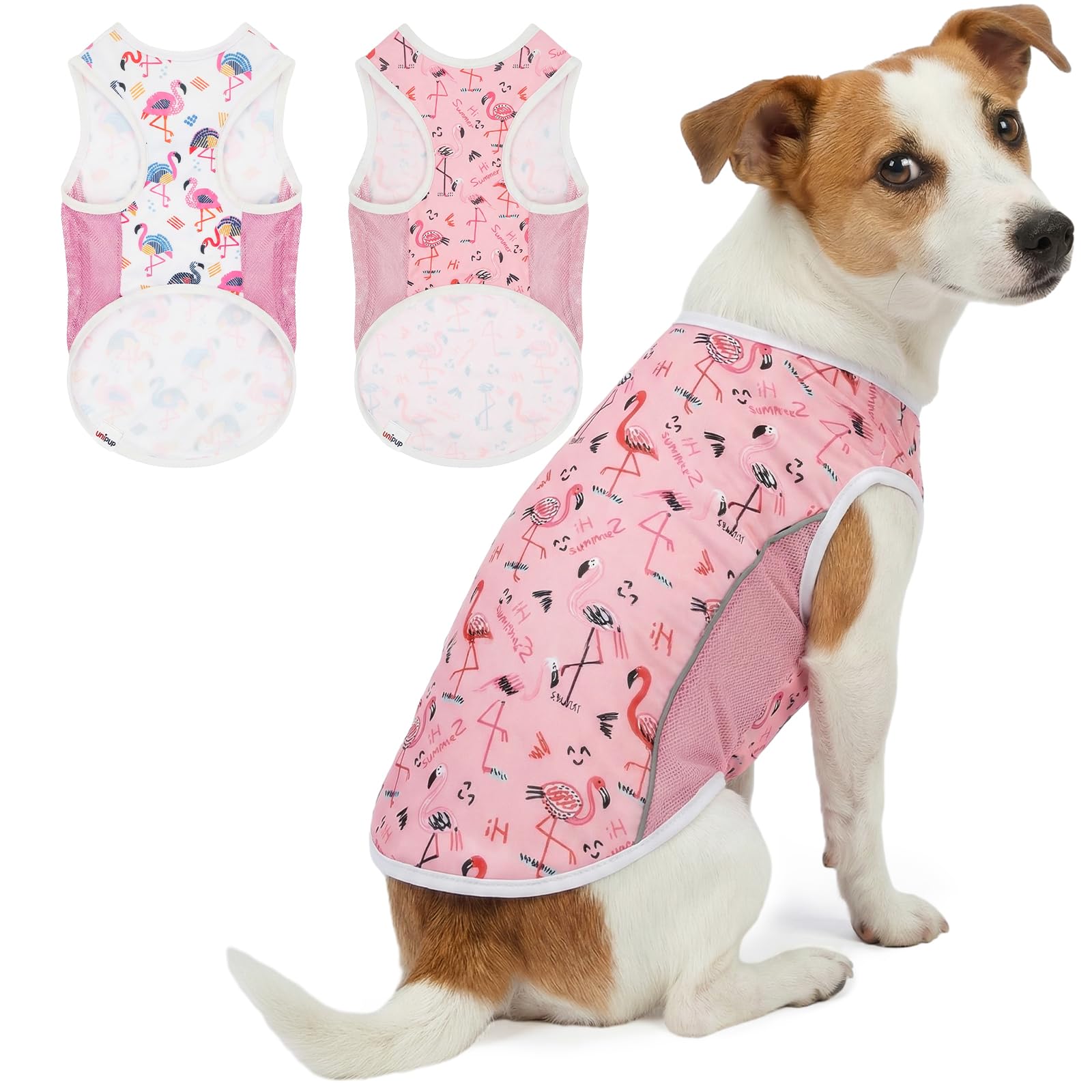 UNIPUP UPF 50+ Sun Protection Dog T-Shirt, 2 Pack Lightweight Sleeveless Dog Vest for Small Medium Dogs Girl – Reflective Strips, Quick-Dry Pet Apparel, Sports Fan Shirt P23ST00511L