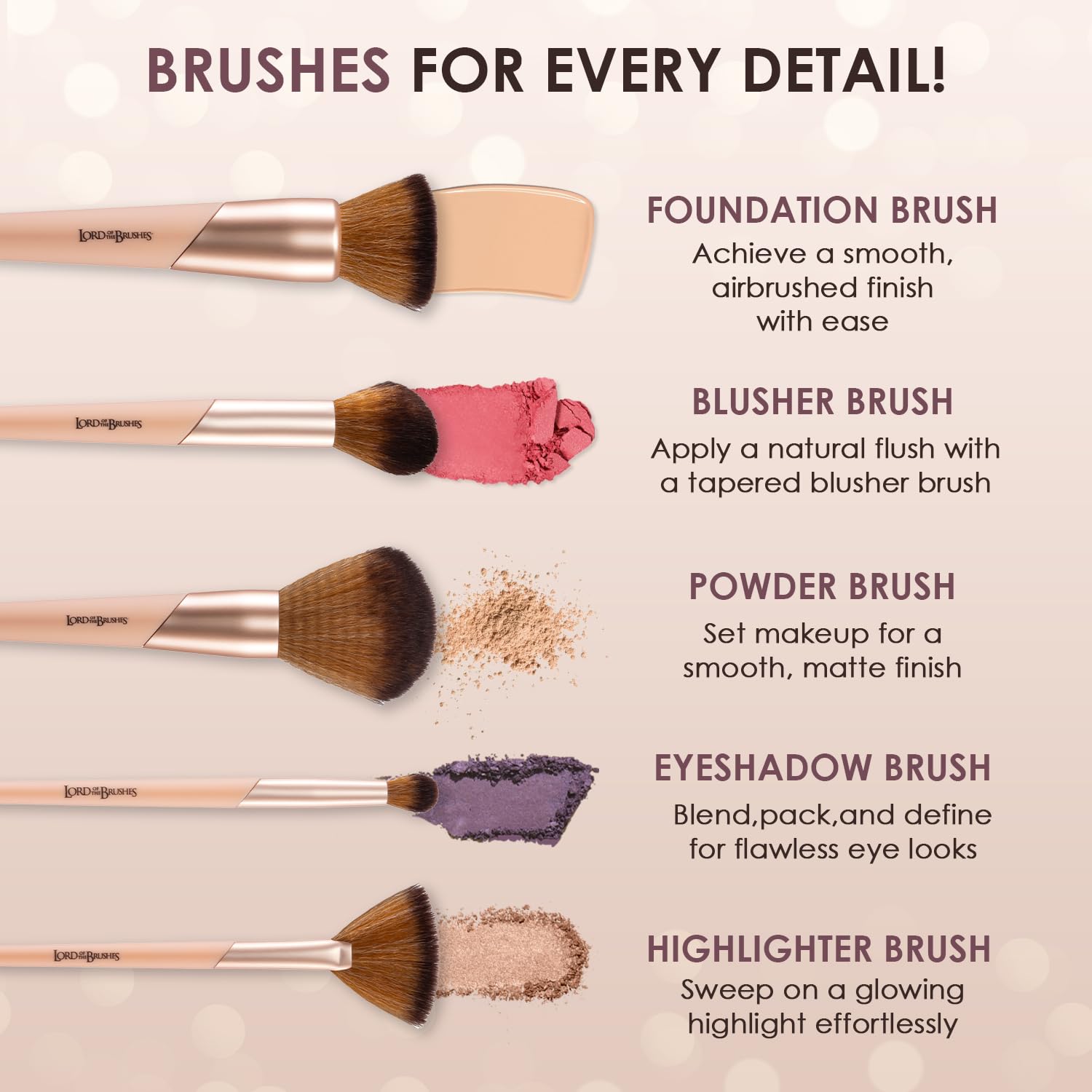 Glam21 Lord of the Brushes Highlighter Fan Brush |Soft, Luxurious Bristles for Even & Seamless Finish| Comfortable Grip Handle | Precision Application 3