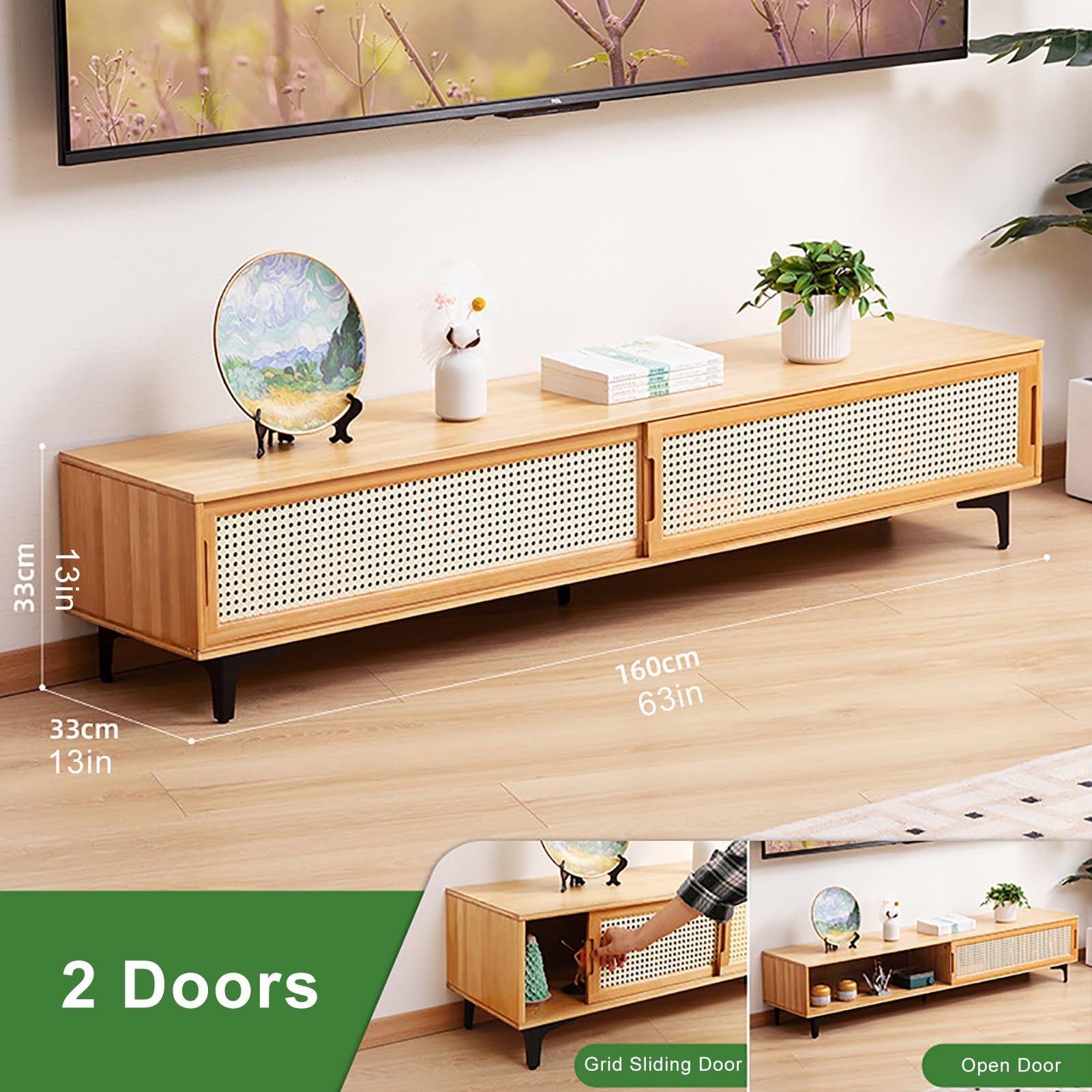WOLWES Lowboard Bambus TV Schrank Fernsehtisch TV Bank Fernseher Tisch fr  Wohnzimmer, Schlafzimmer, Eingangsbereich, Bro (Color : Log, Size : 1.6M-2  Doors) : Amazon.de: Kche, Haushalt & Wohnen