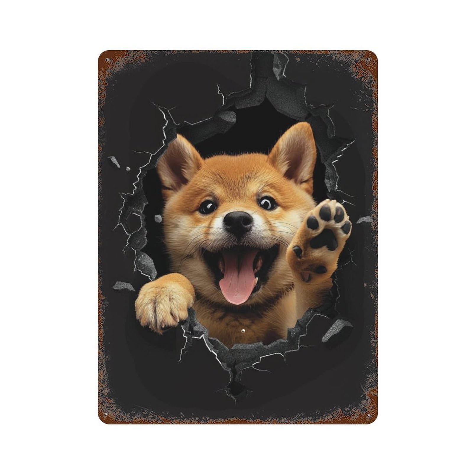 Garage Style Shiba Inu Weathered Tin Sign 15.7"x11.8", Classic Wall Plaque for Bar And Workshop