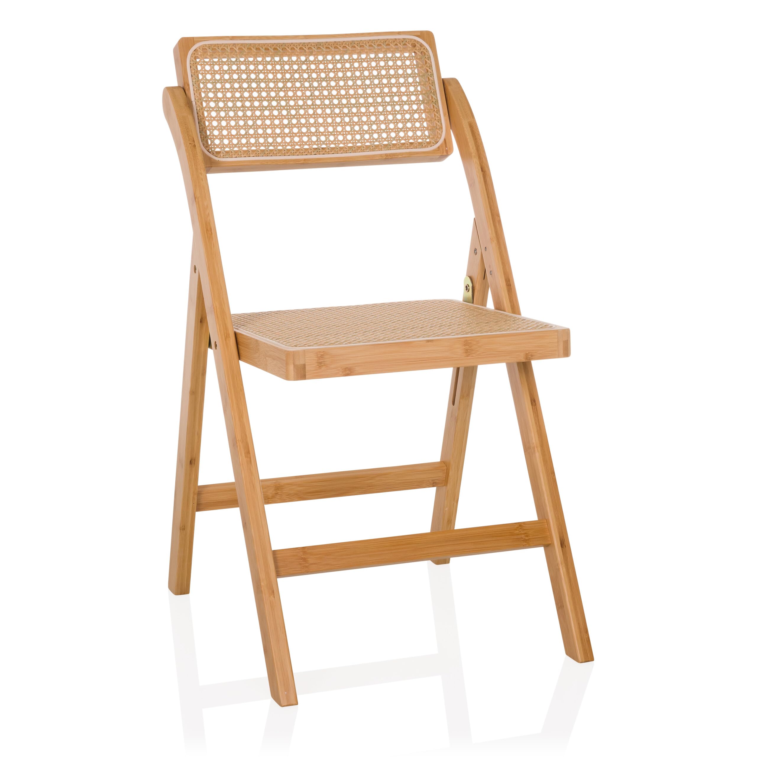 Silla plegable de bambú con trenzado vienés Tudela Bamboo, silla plegable de madera, 130 kg, respaldo giratorio 360°