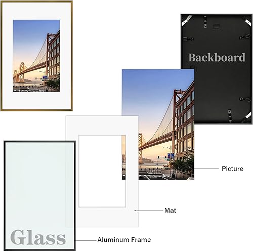 Vista 28 de Frametory - Marco de aluminio de 11 x 14 para fotos de 8 x 10 (en pulgadas), con paspartú marfil, de pared, con gancho de sierra, pestañas Bronce
