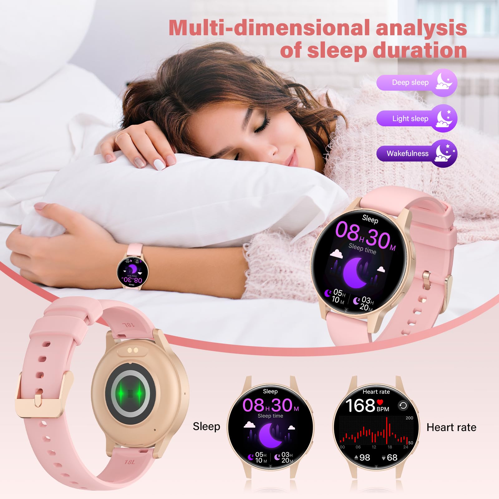 SLOKSFil Reloj Inteligente Mujer, 1.27" TFT con Llamadas Bluetooth Smartwatch Mujer, Ciclo Femenino, 24H Pulsometro, Monitor de sueño, 100+ Deportes, IP68 Waterproof, para Android/iOS (Negro Oro)