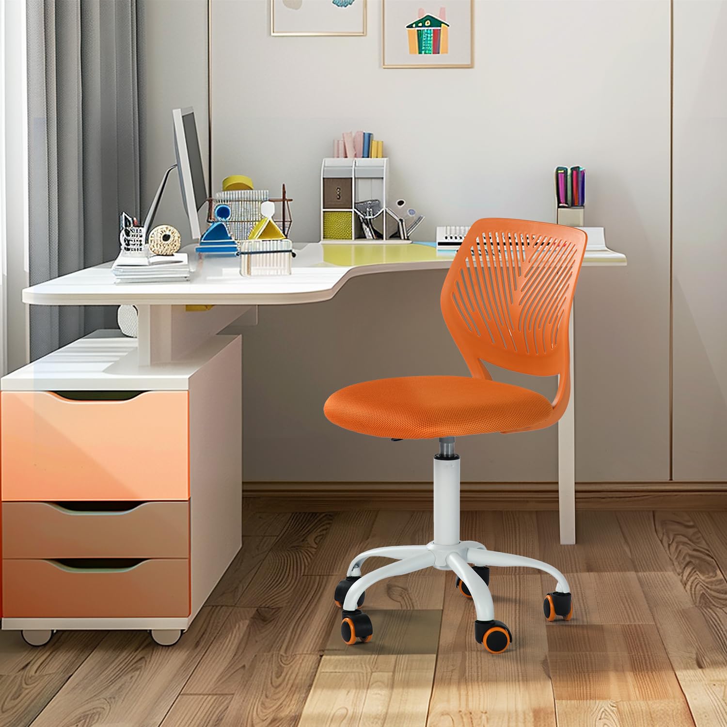 FurnitureR Silla de Escritorio, Silla giratoria ergonómica sin reposabrazos, Silla de Oficina Ajustable en Altura con Ruedas, cómoda Silla de Trabajo para Oficina en casa, Dormitorio y Estudio