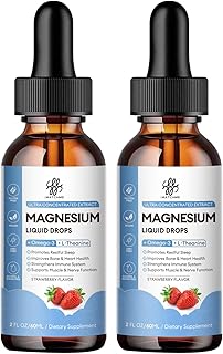 (2 Pack) Magnesium Glycinate Liquid Drop with Citrate, Oxide and Taurate, Calm Magnesium with Omega3, L-Theanine, D3, B6, B12 for Calm, Sleep, Leg Cramps, Muscles, Energy, Sugar-Free Strawberry Flavor