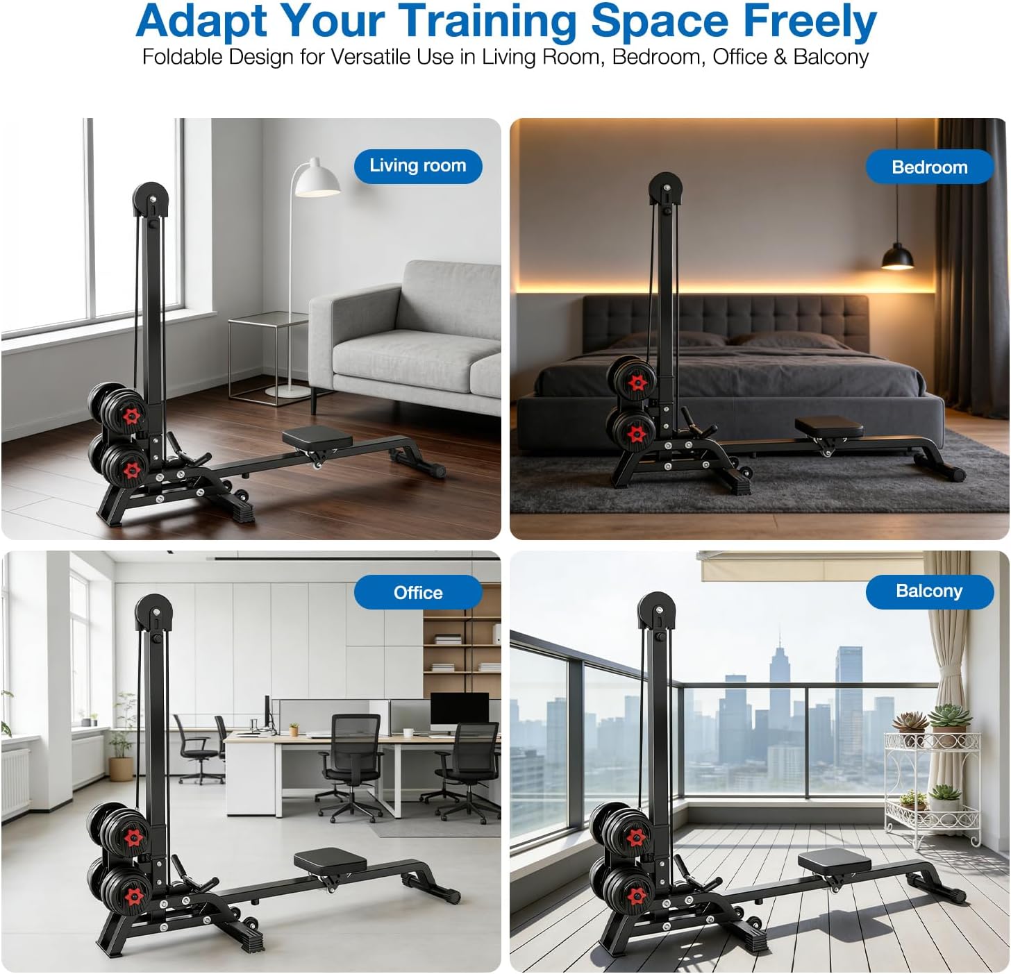 Foldable Rowing Machine with Dumbbell Weight System - Adjustable Resistance Home Gym for Full Body Workout, Strength & Cardio Training with Pull Down Bar (Dumbbells Not Included)