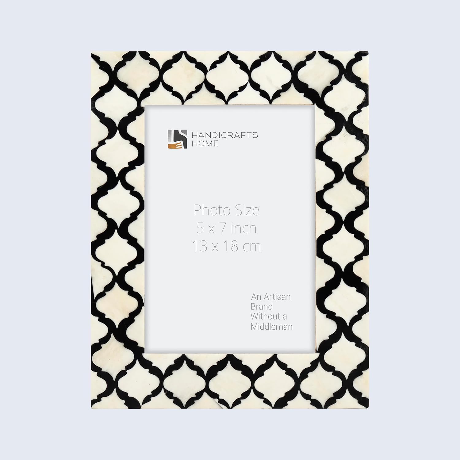 Handicrafts Home White & Black 5x7 Picture Frame, Handmade Bone Inlay Photo Frame for Wall & Tabletop Display, Moroccan Decorative Frame for Modern Farmhouse Boho Home Decor, Vintage Decor, Desk Shelf & Gallery Wall, Minimal Office Decor