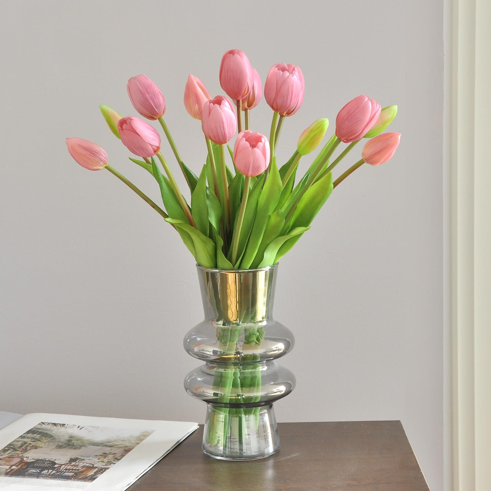 Aoivrb 15pcs Artificial Tulip Flowers, Real Touch Latex Tulip Bouquets, Fake Tulip Bouquets for Wedding Parties Home Kitchen Shop Garden Decorations (15, Light Purple)