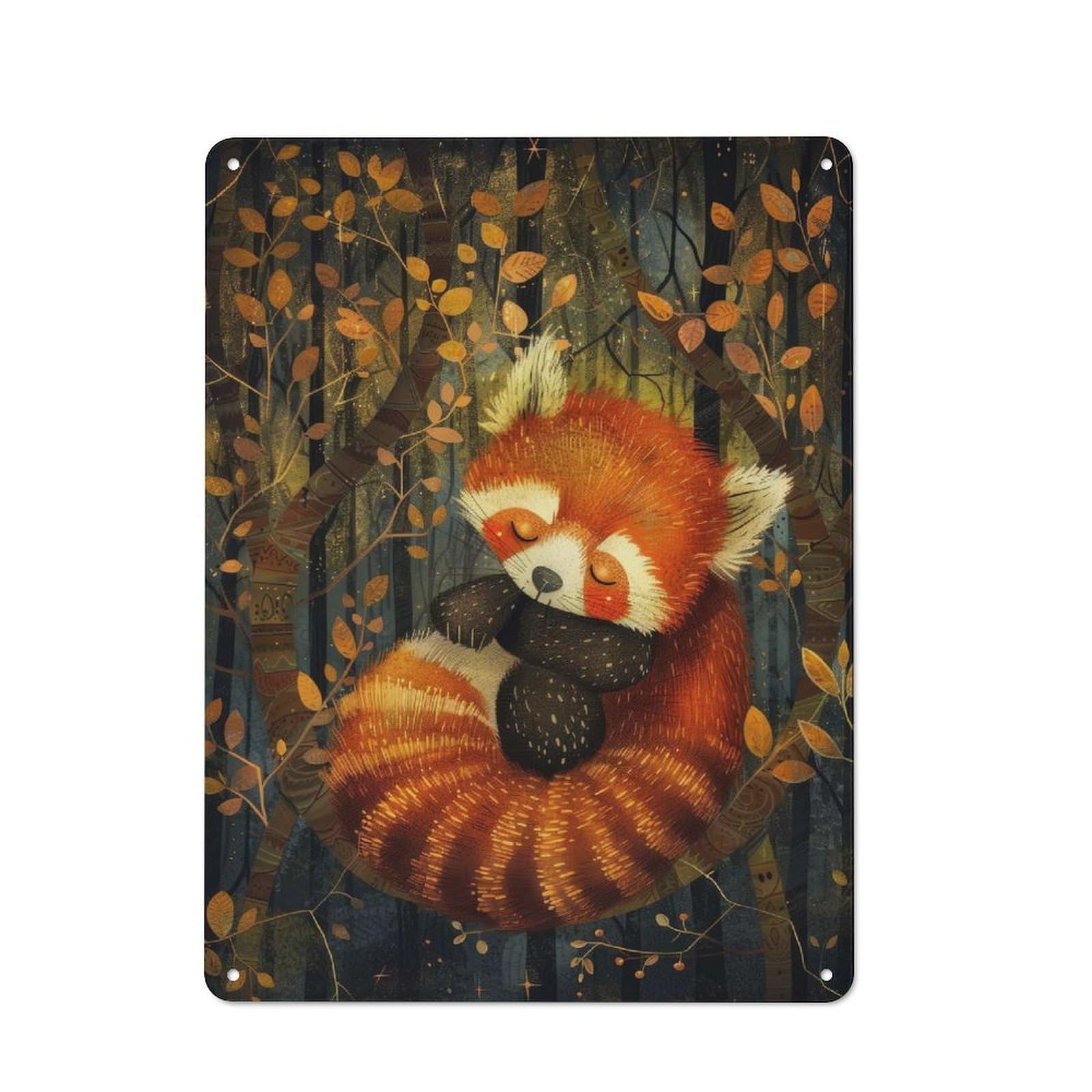 Junmoney Sleeping Red Panda Rustic Tin Sign 40X30cm Featuring For Bar Or Restaurant, Seasonal Metal Wall Decor For Autumn Interiors