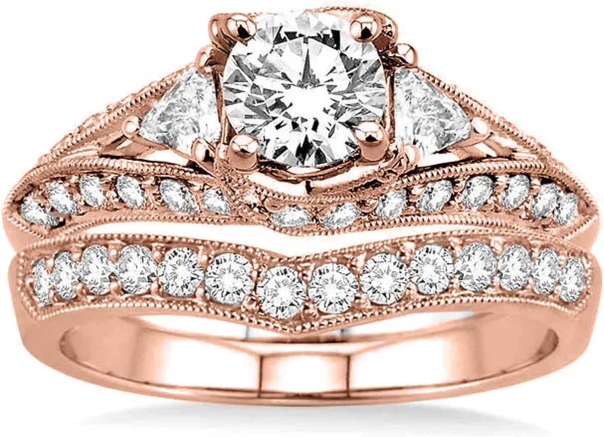 1.47 Carat (ctw) Round-Cut 3 Stone Lab-Grown Diamond/Moissanite Wedding Engagement Ring Set Bridal Set for Women, 925 Sterling Silver/10K/14K/18K Real Gold Wedding Ring Set Jewelry, Size 3-14（D Color, VVS Clarity）