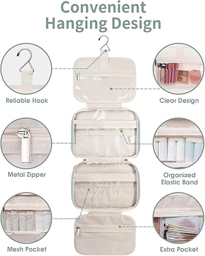 Miniatura 7 de Narwey Neceser colgante para mujer, bolsa de artículos de tocador para viaje, tamaño esencial, accesorios, A-verde menta, Large (4