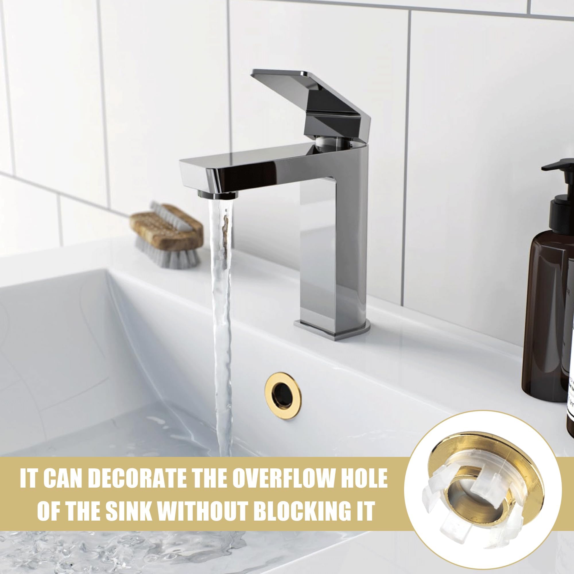 PATIKIL 3Pcs Sink Overflow Cover Rings - Gold ABS Plastic Insert Caps For Kitchen Or Bathroom Sink Holes (Fits 22-24mm)