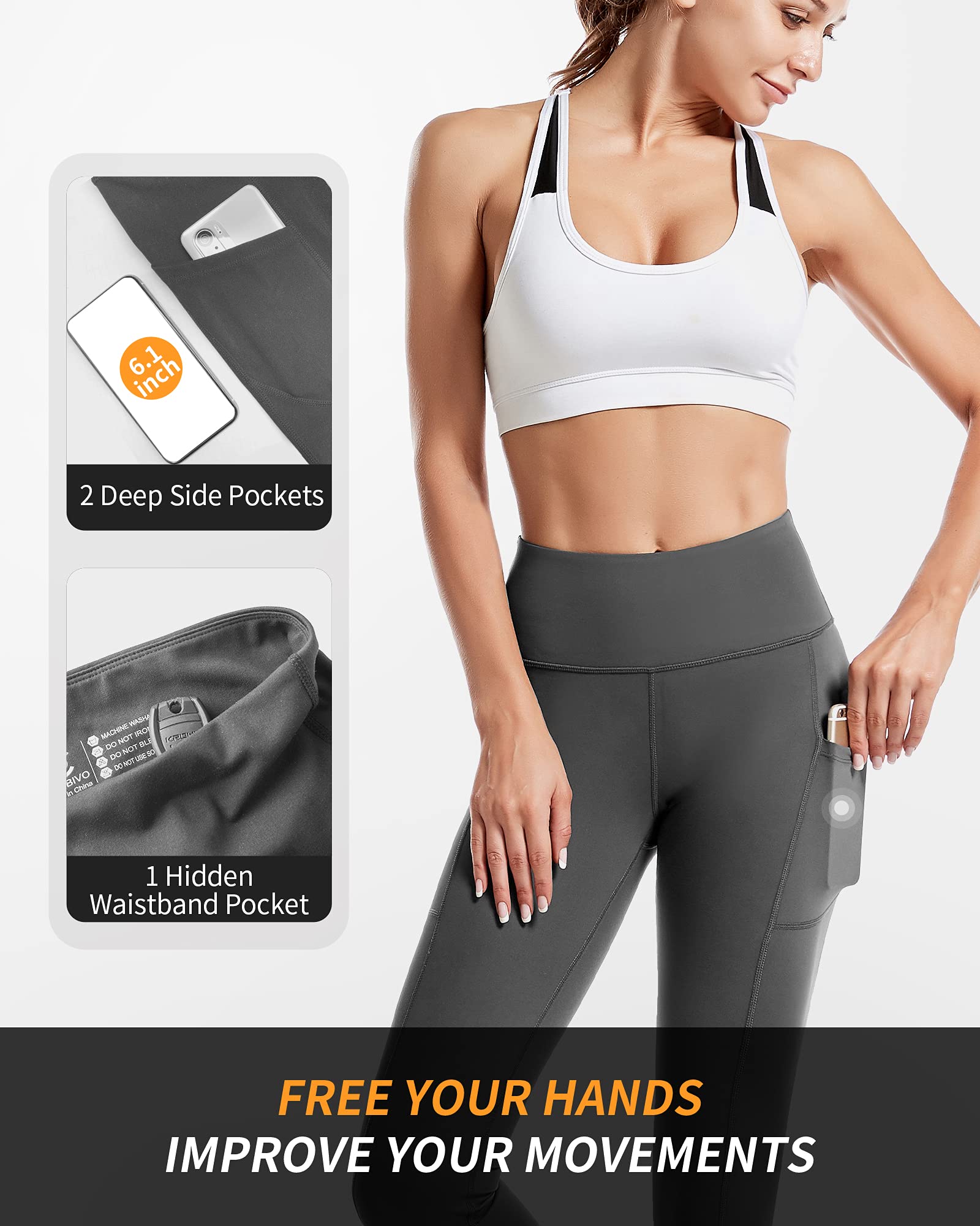 CAMBIVO Leggins Sportivi Donna, Leggins Push up a Vita Alta, Leggings Palestra Pantaloni Yoga Pants Elasticizzati Lunghi con Tasche per Fitness, Pilates, Sport, Gym, Running, Tempo Libero