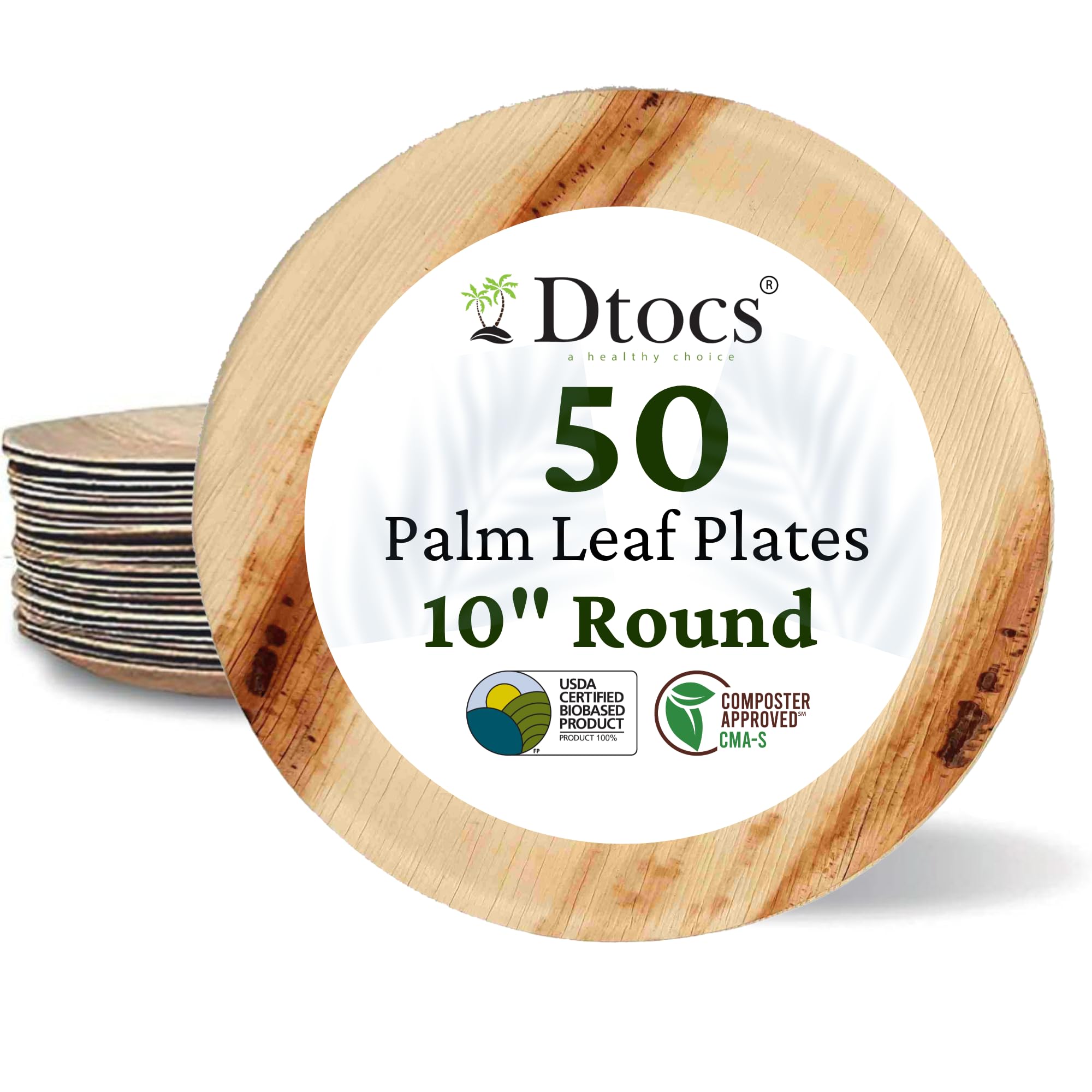 DtocsPalm Leaf Plates 10 Inch Round Party Pack Brown