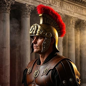 Roman Helmet with Red Feather Plume, Greek Costume Helmets, Legion Helmet, Gold Warrior